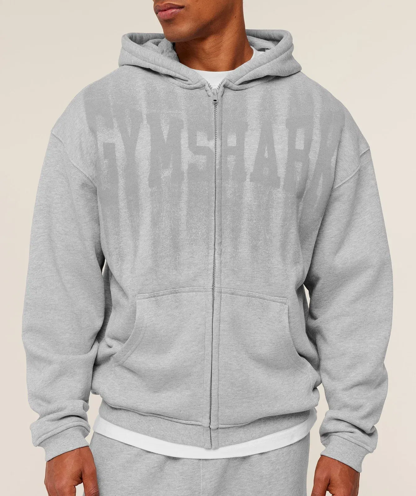 Gymshark Fade Graphic Zip Through Hoodie - Light Grey Core Marl