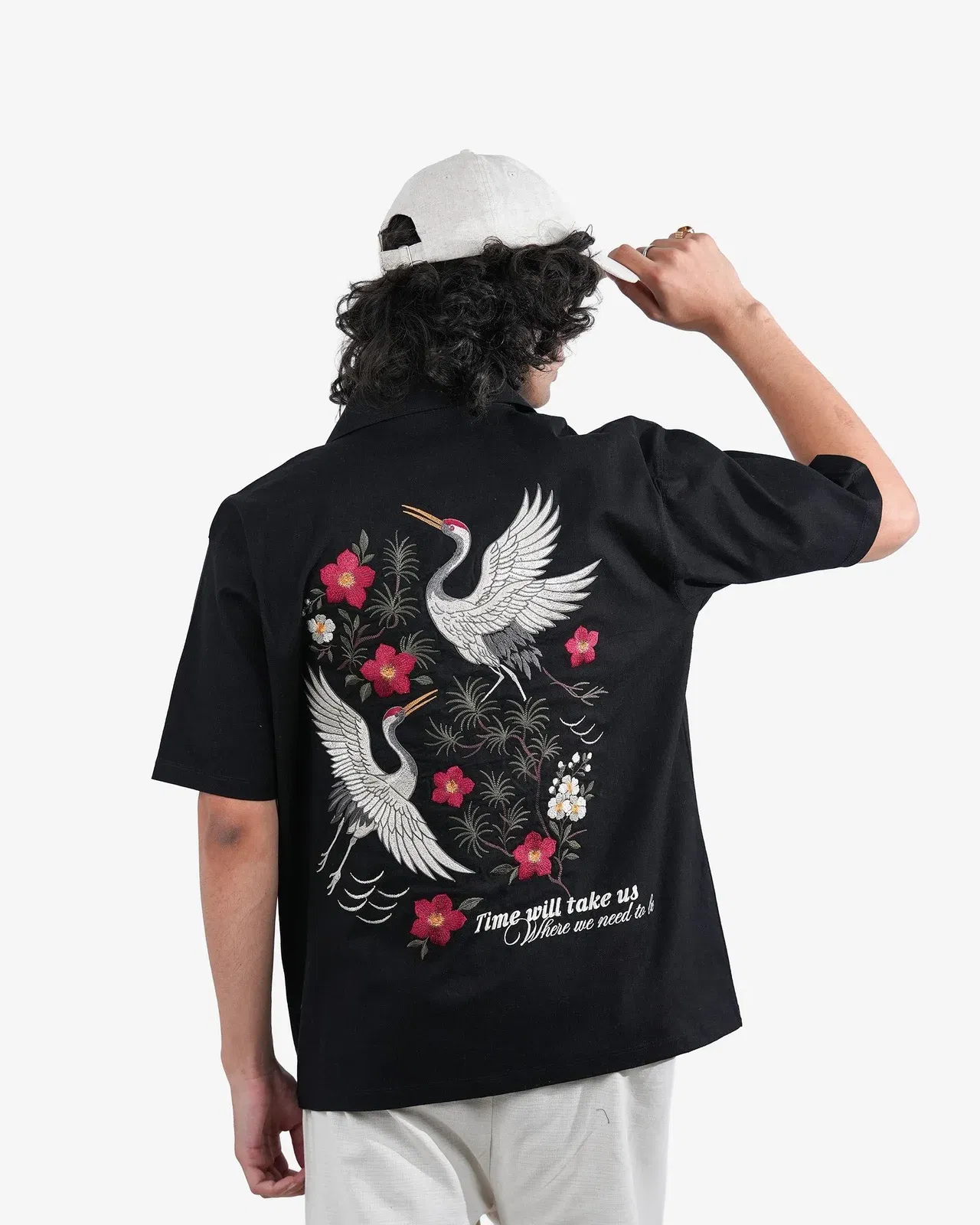 Wings of Time - Black Embroidered Shirt
