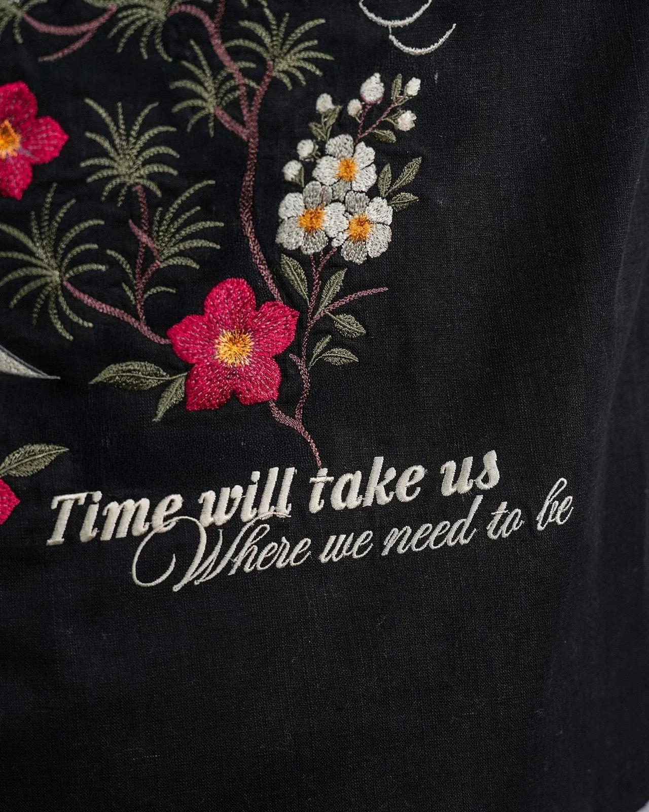 Wings of Time - Black Embroidered Shirt