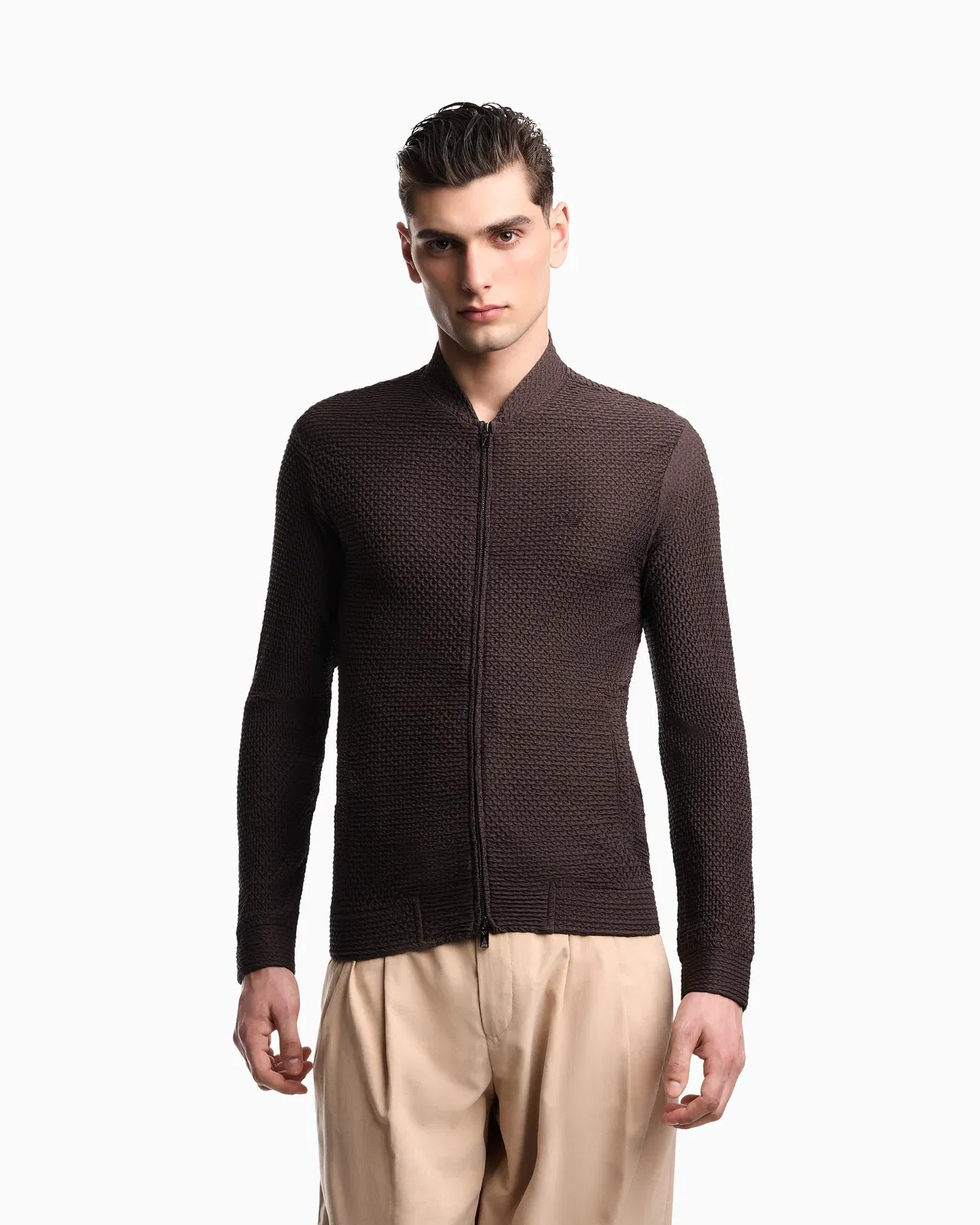 Emporio Armani Embossed two-way stretch jersey blouson