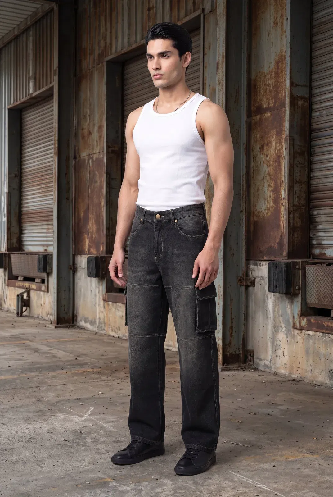 CARBON BLACK DENIM MEN'S CARGO