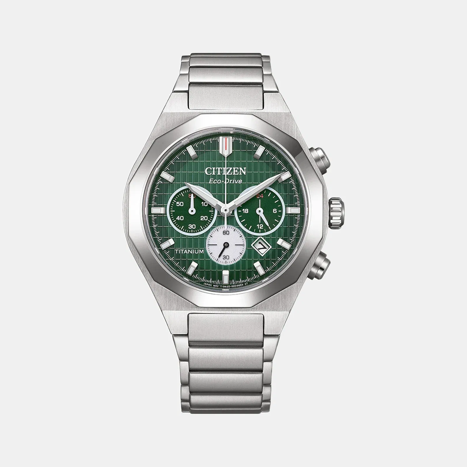 Citizen Zenshin Men Quartz Green Dial Chronograph Titanium Watch Ca4691-59X