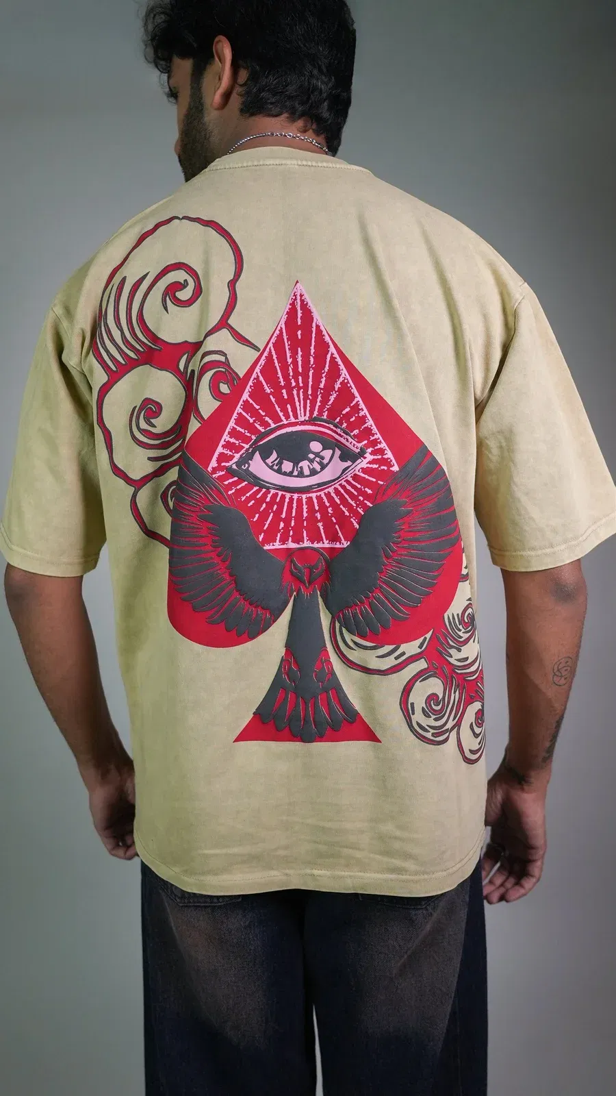 SPADE OF SECRETS BEIGE ACIDWASH MEN’S OVERSIZED T-SHIRT
