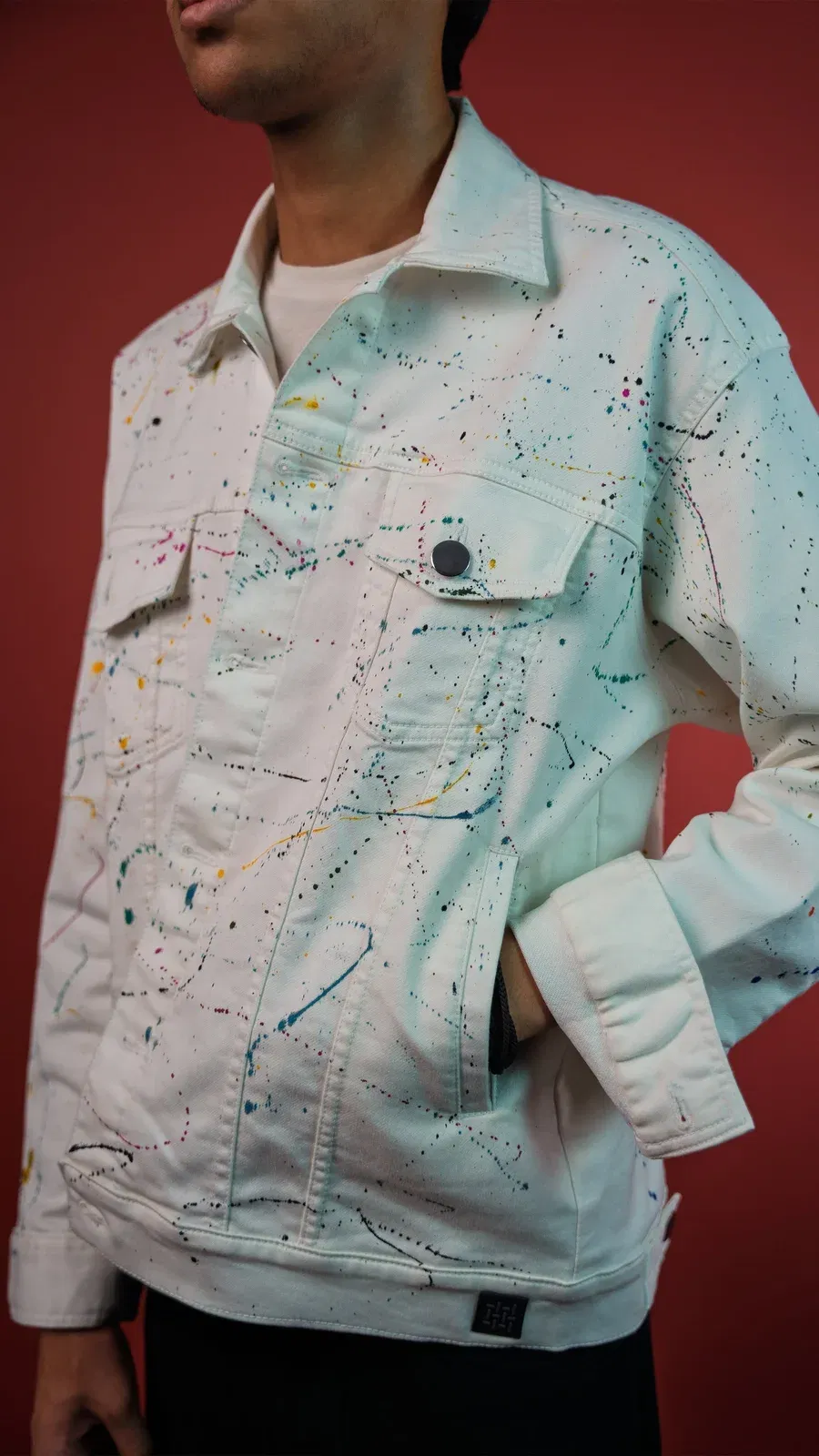 WHITE PAINTED DENIM MEN'S JACKET