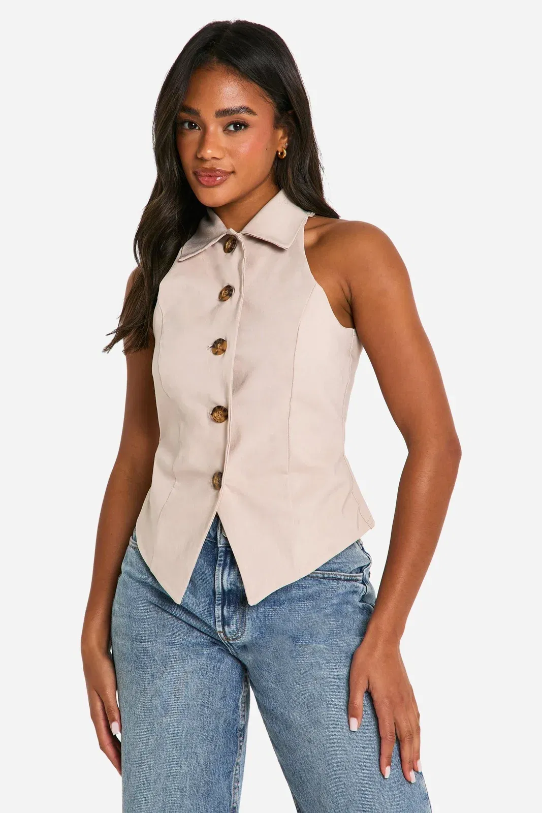 Super Stretch Slash Neck Longline Waistcoat