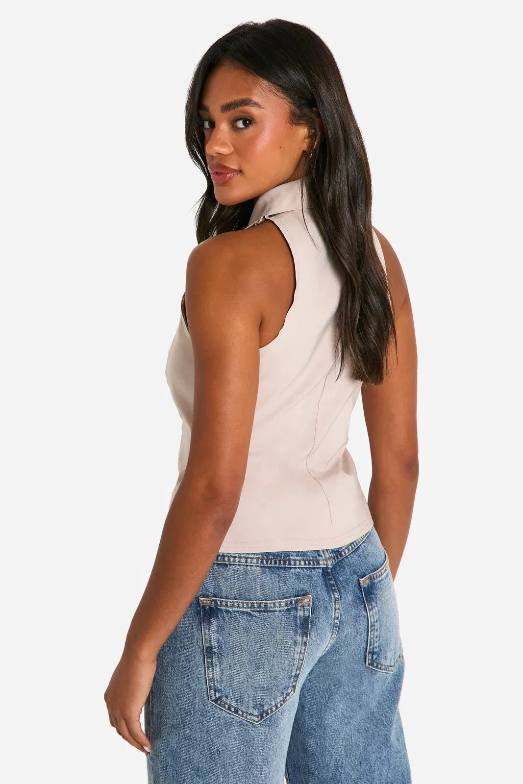 Super Stretch Slash Neck Longline Waistcoat