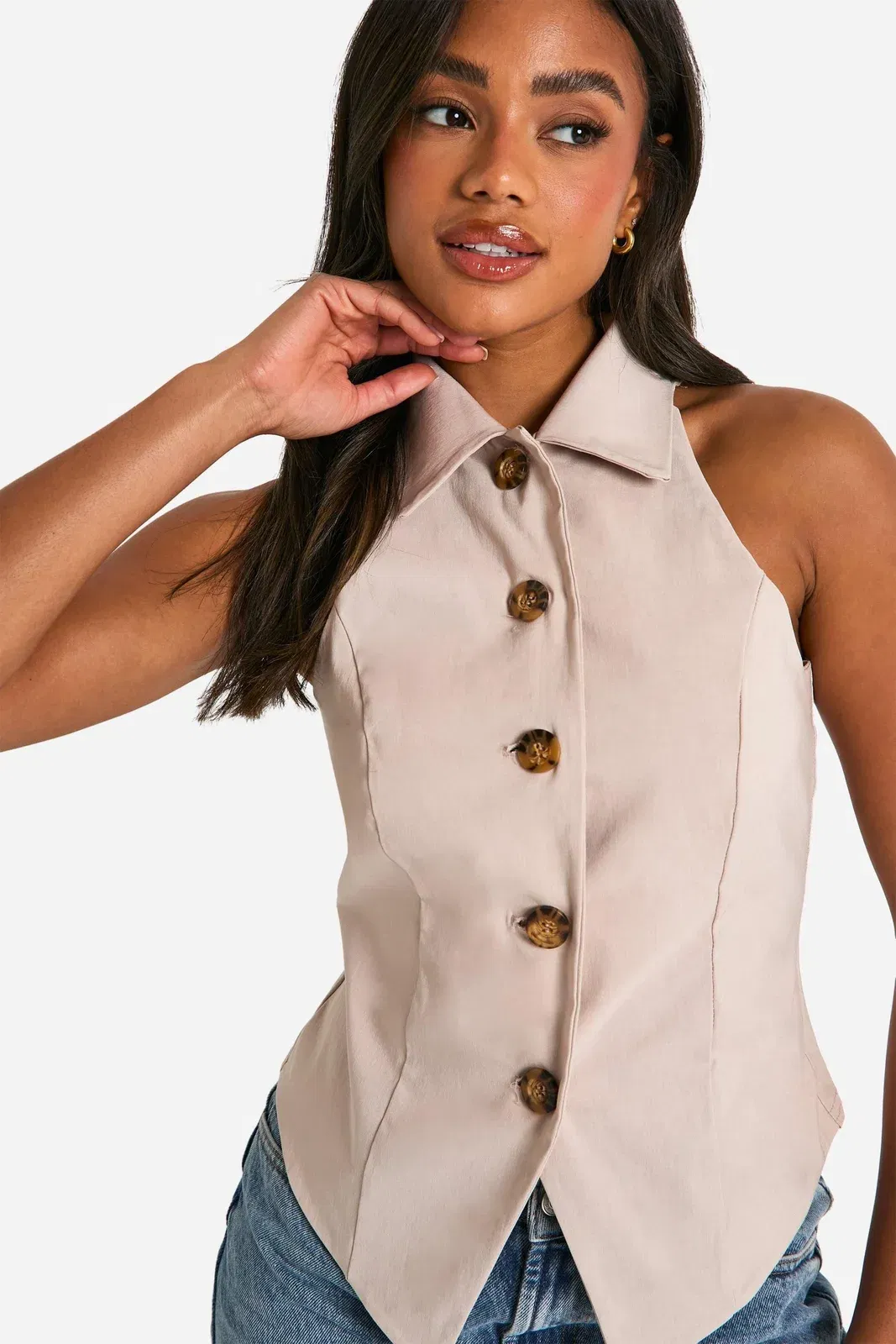 Super Stretch Slash Neck Longline Waistcoat