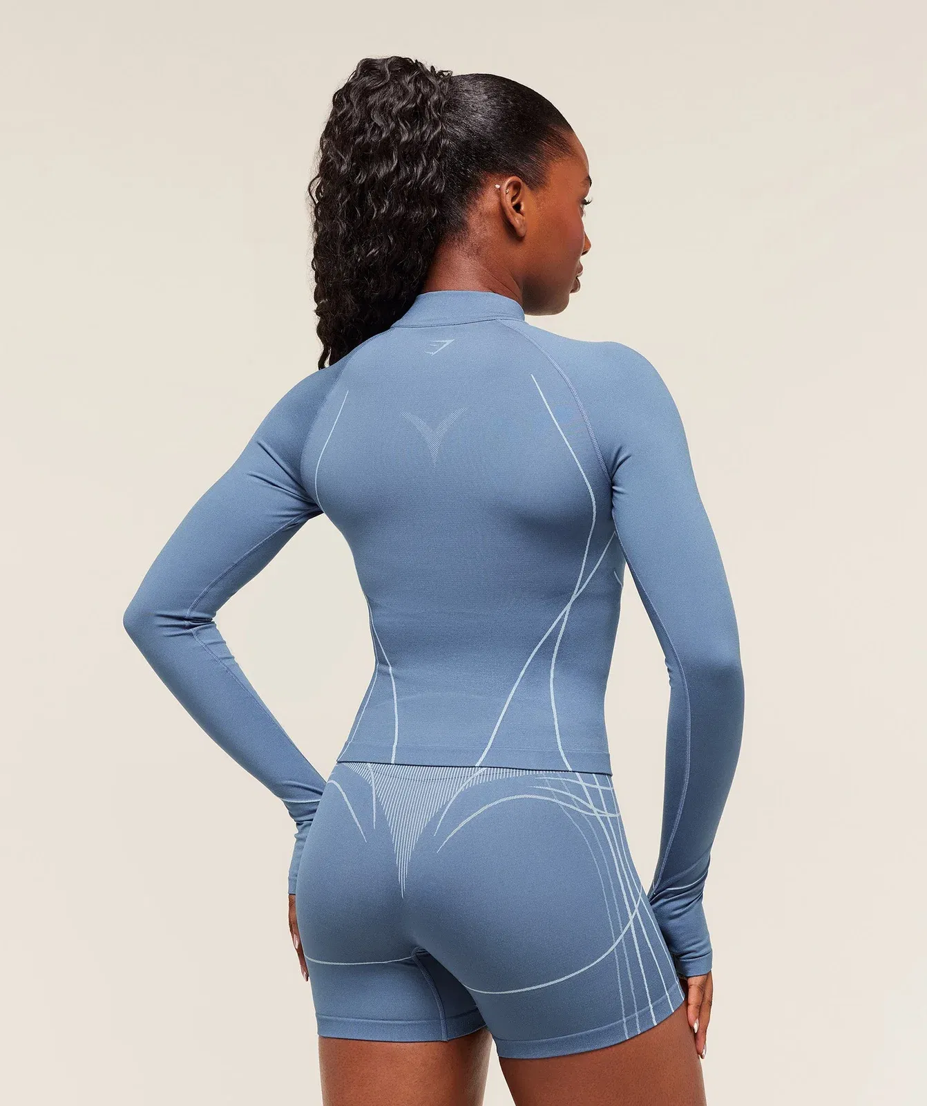 Women's Gymshark Apex Seamless 1/4 Zip Pullover Worn Blue