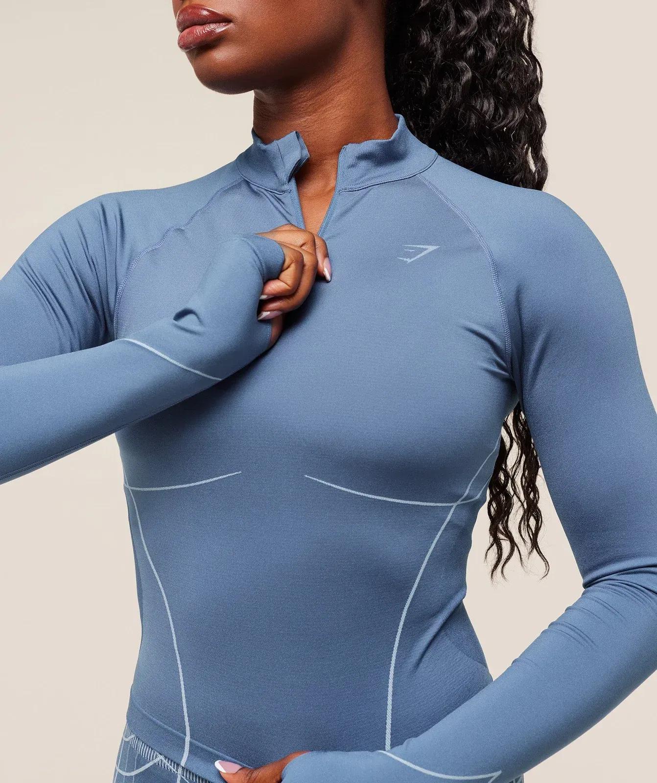 Women's Gymshark Apex Seamless 1/4 Zip Pullover Worn Blue