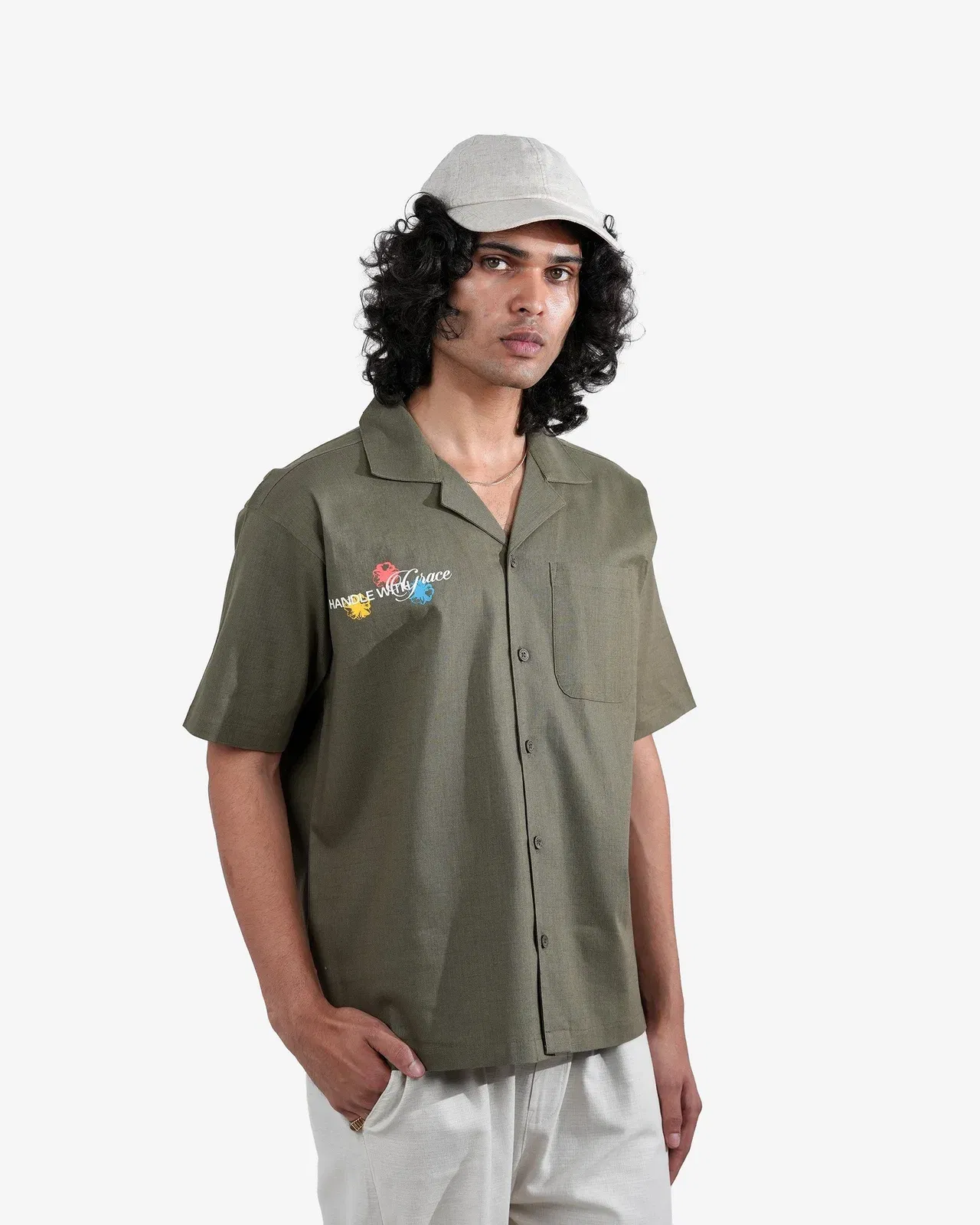 Handle With Grace - Olive Printed Shirt
