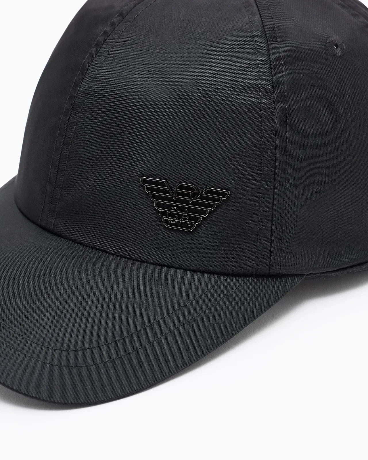 Emporio Armani Nylon cap with a metal logo plate and an adjustable back