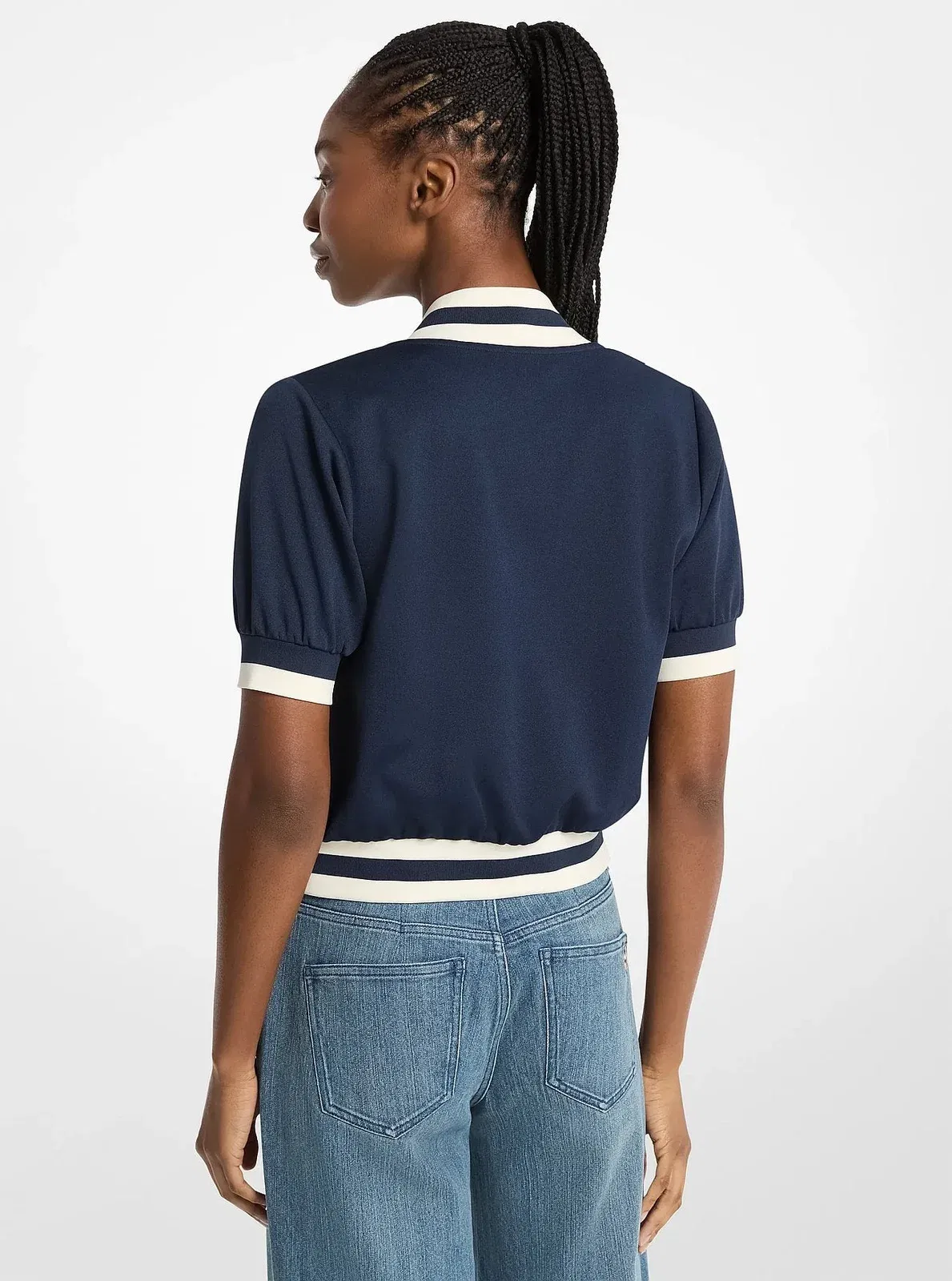 Michael Kors Sporty Piqu Cropped Short-Sleeve Jacket MIDNIGHTBLUE