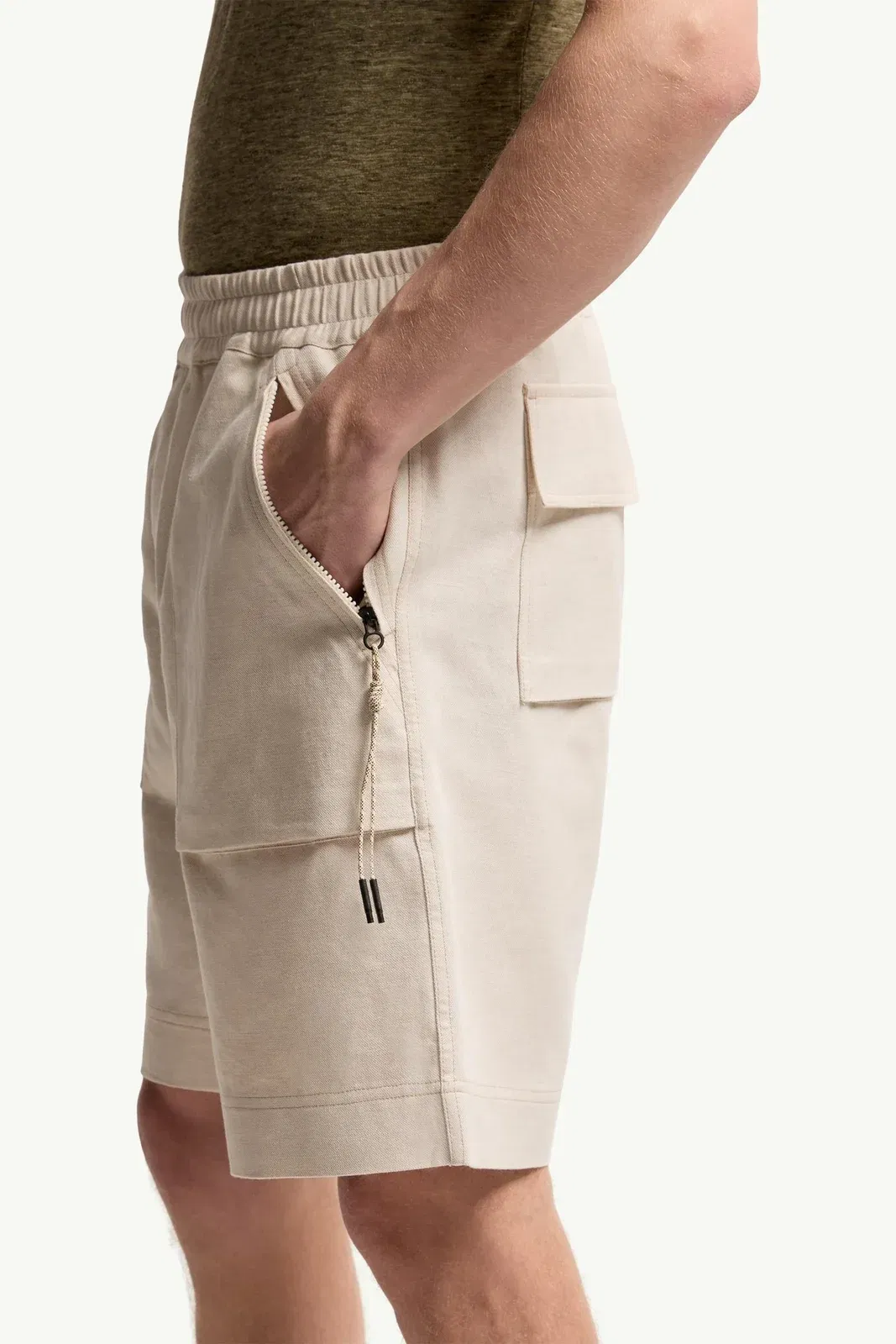 Moncler Cotton & Linen Blend Shorts Grey Beige Grey Beige