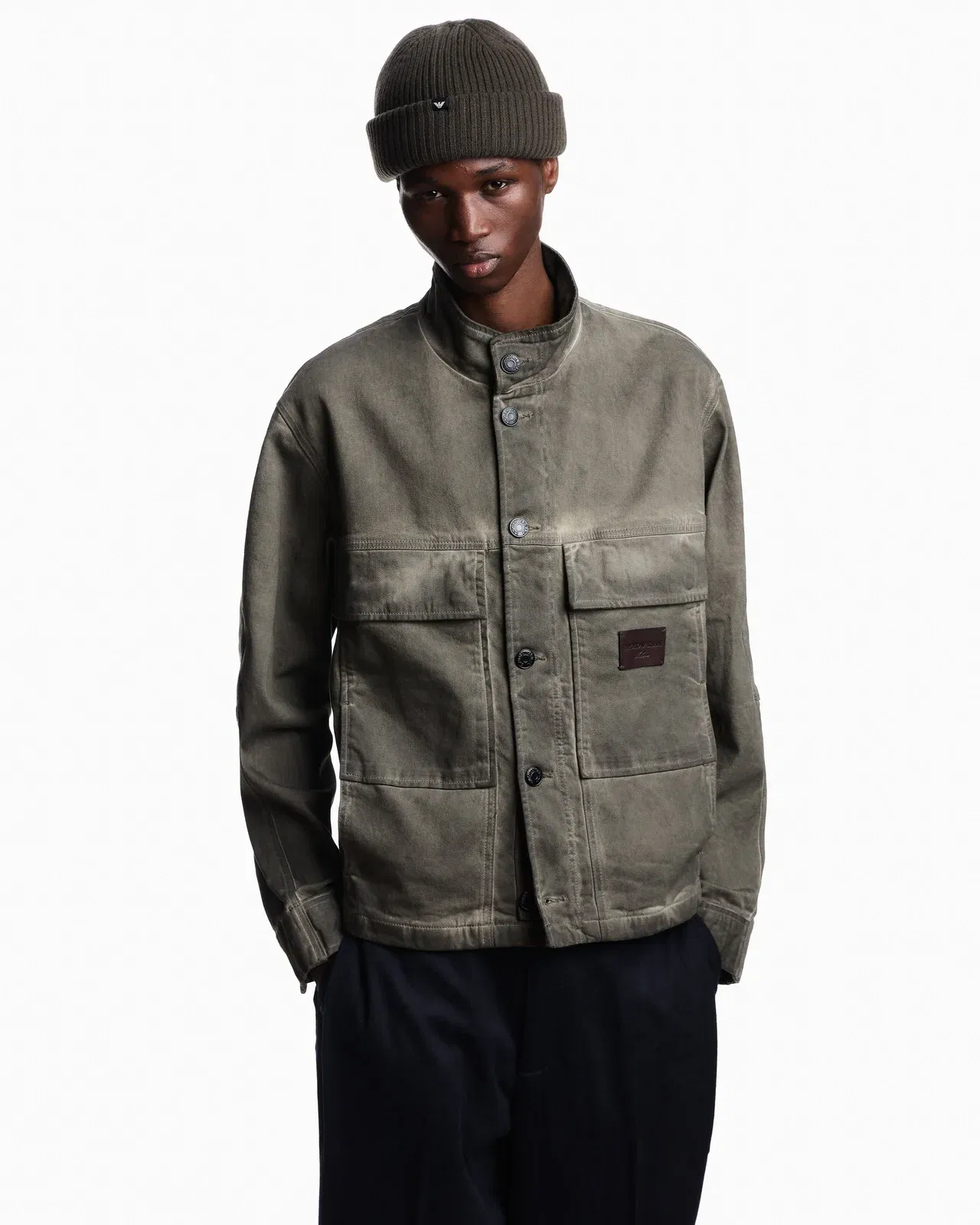 Emporio Armani Garment-dyed, dirty-wash stretch-denim jacket