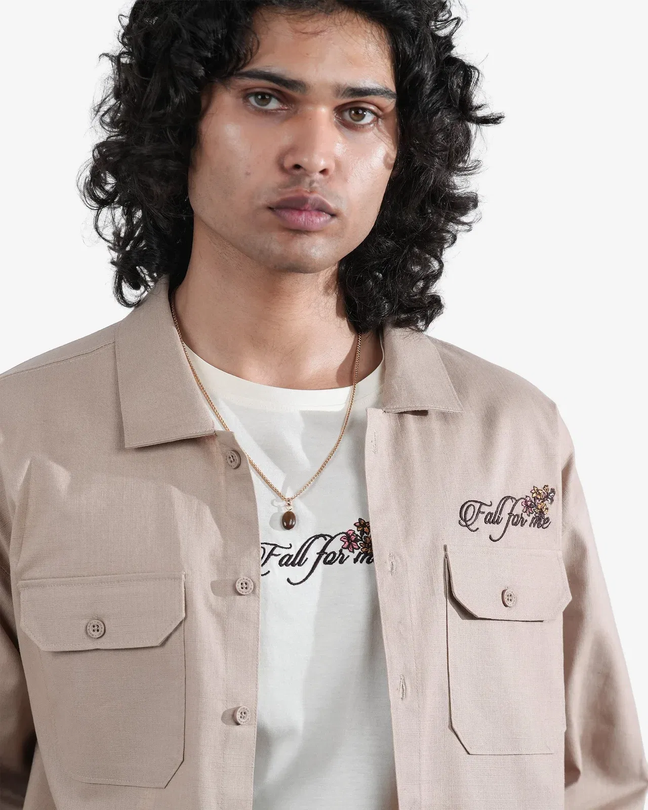 Fall For Me - Beige Oversized Linen Shirt