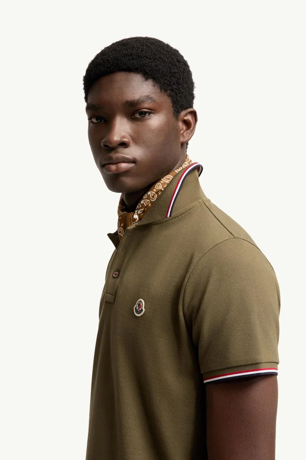 Moncler Tricolor-Trimmed Cotton Piquet Polo Shirt Olive Green Olive Green