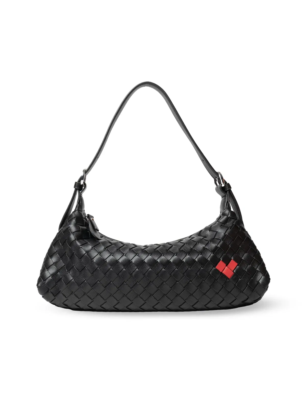 Tissa- Ladies Woven Handbag , Faux Leather | Black