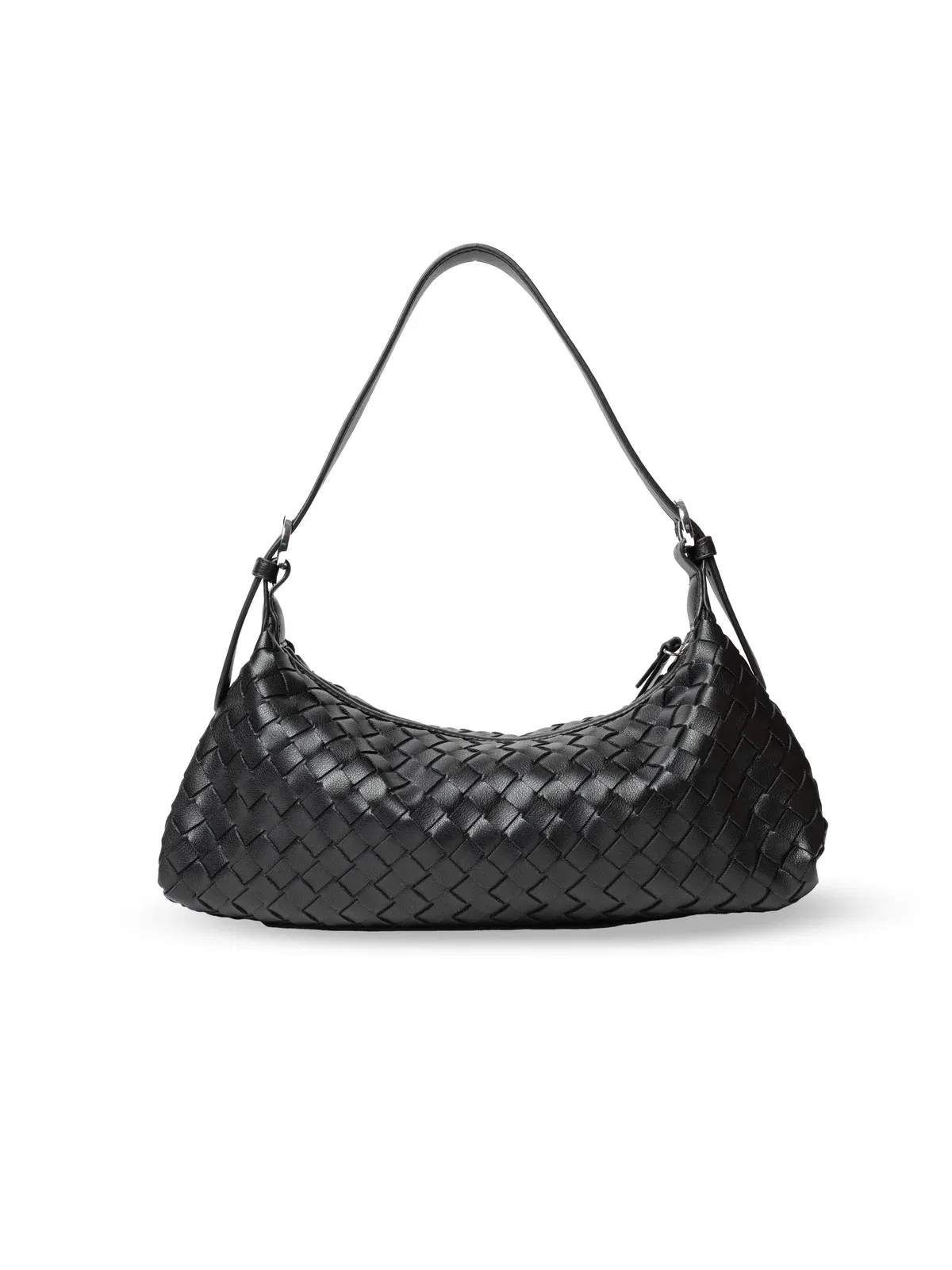 Tissa- Ladies Woven Handbag , Faux Leather | Black