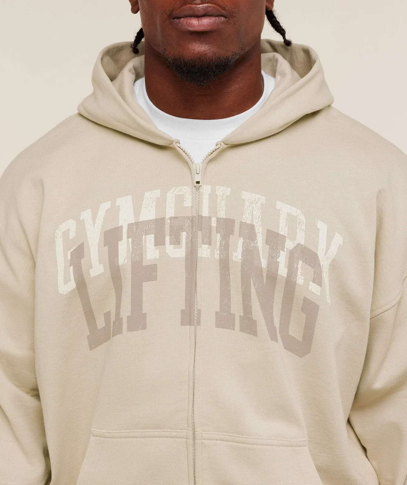 Gymshark Layered Graphic Zip Up Hoodie - Pebble Grey