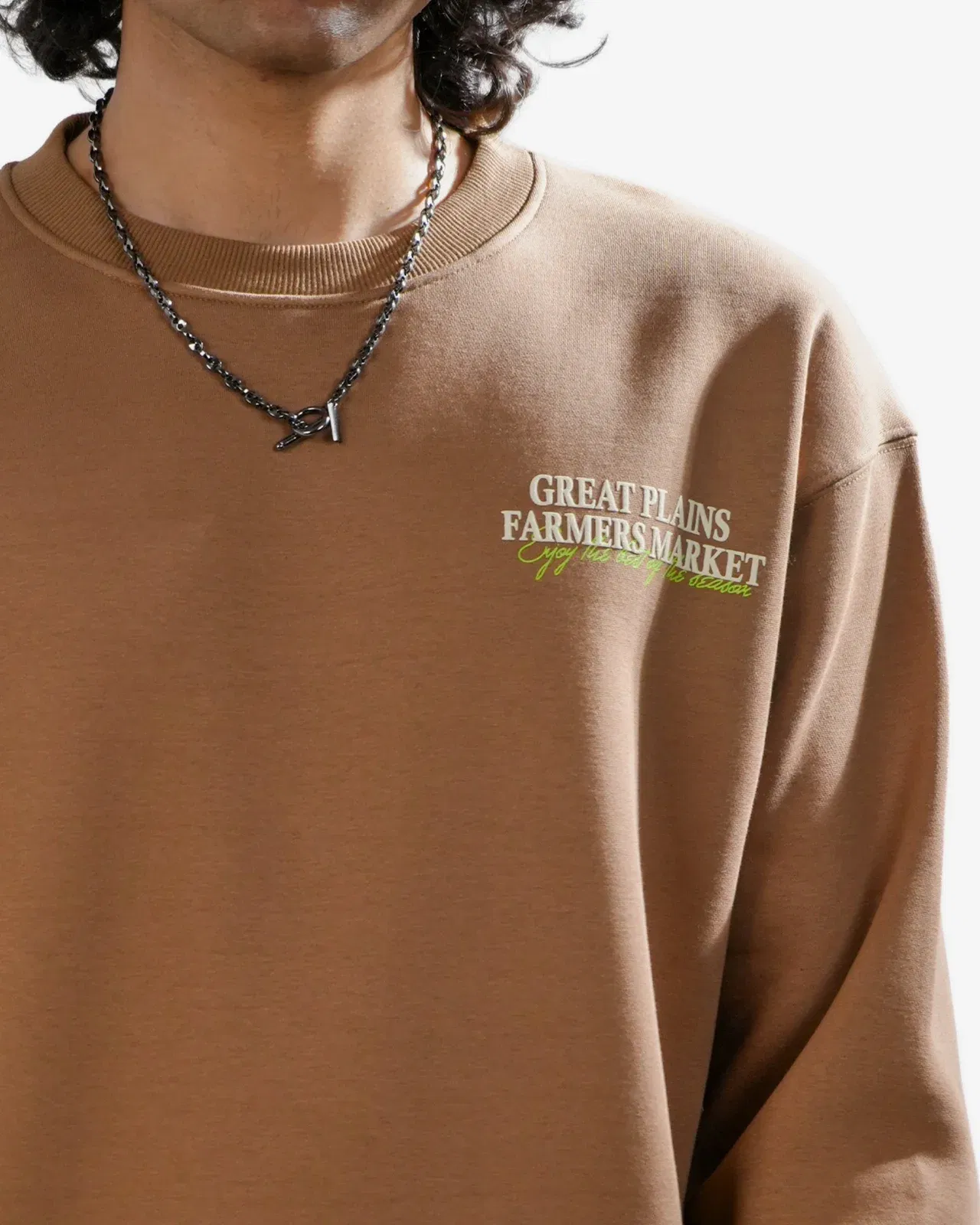 Farmer's Market - Tan Oversized Printed Sweatshirt