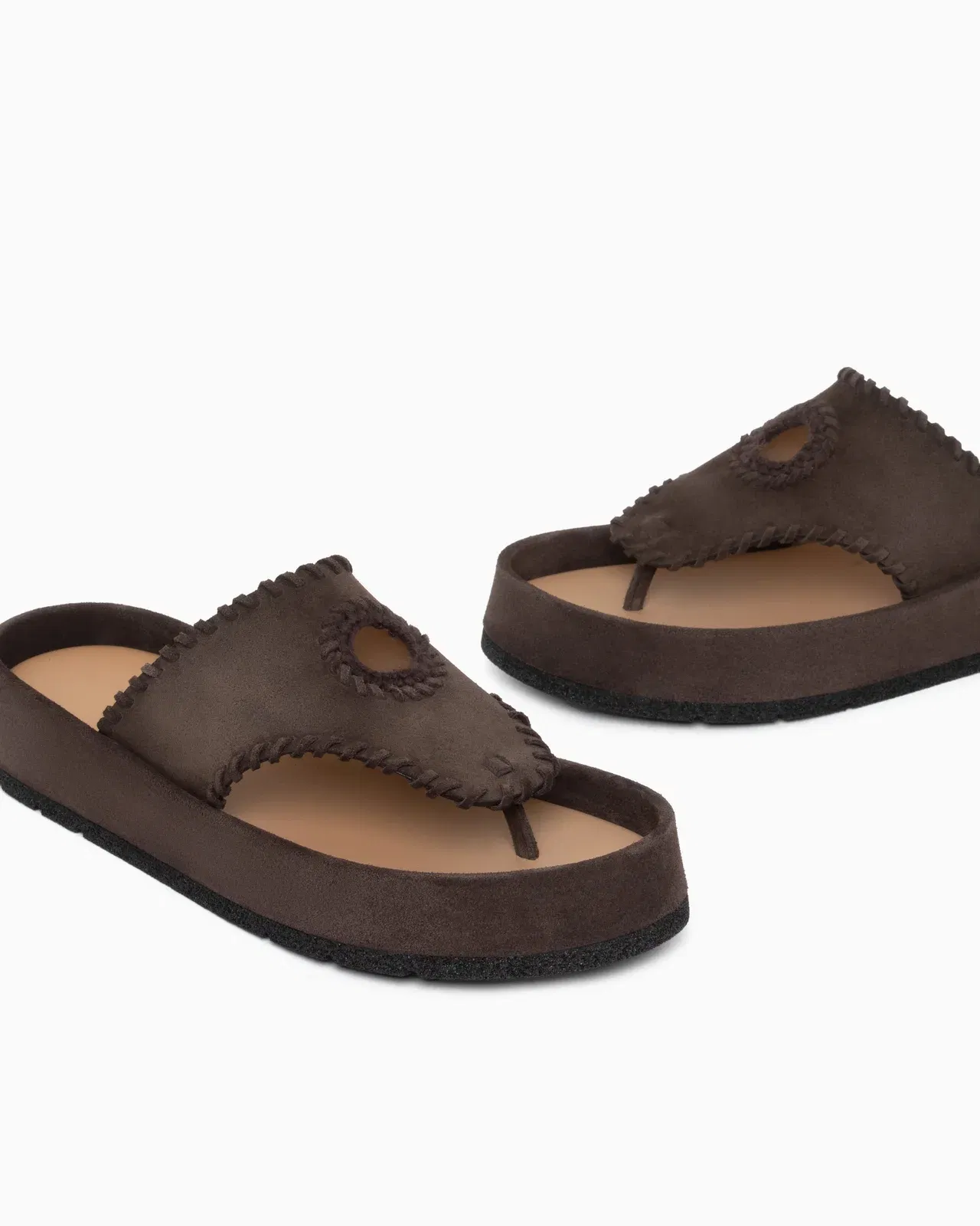 Emporio Armani Velour Suede Flip-Flop Sandals Brown