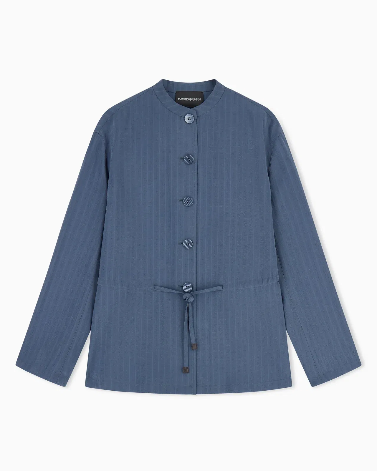 Emporio Armani Pinstriped fluid fabric guru-collar jacket