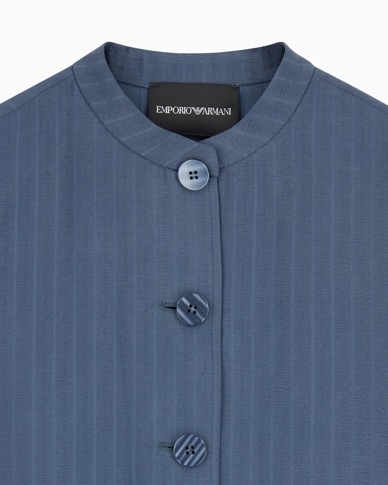 Emporio Armani Pinstriped fluid fabric guru-collar jacket