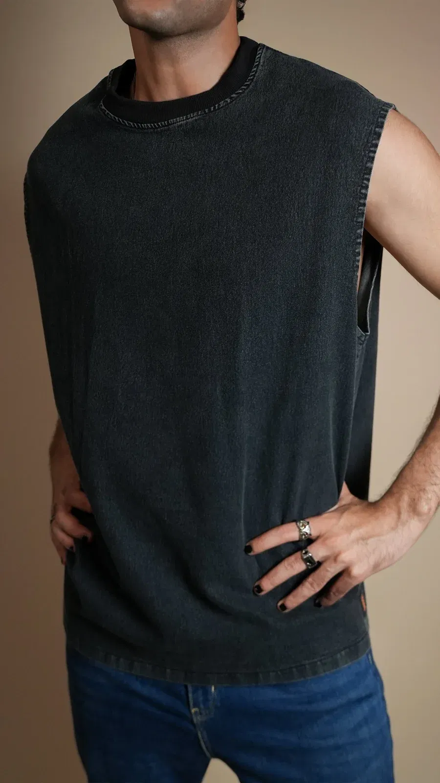 BLACK DENIM MEN'S TANK TOP