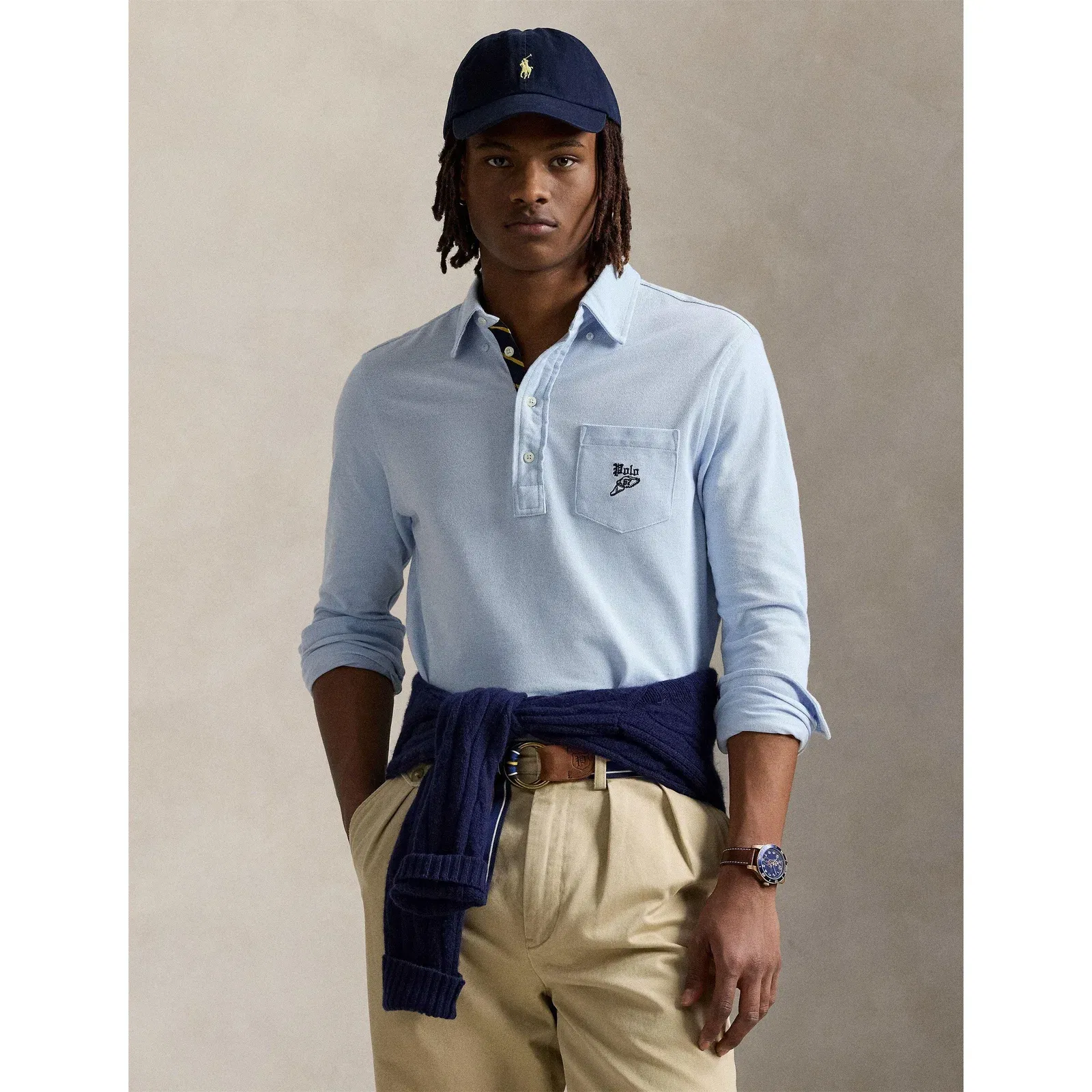 Embroidered Logo Chest Pocket Long Sleeve Shirt