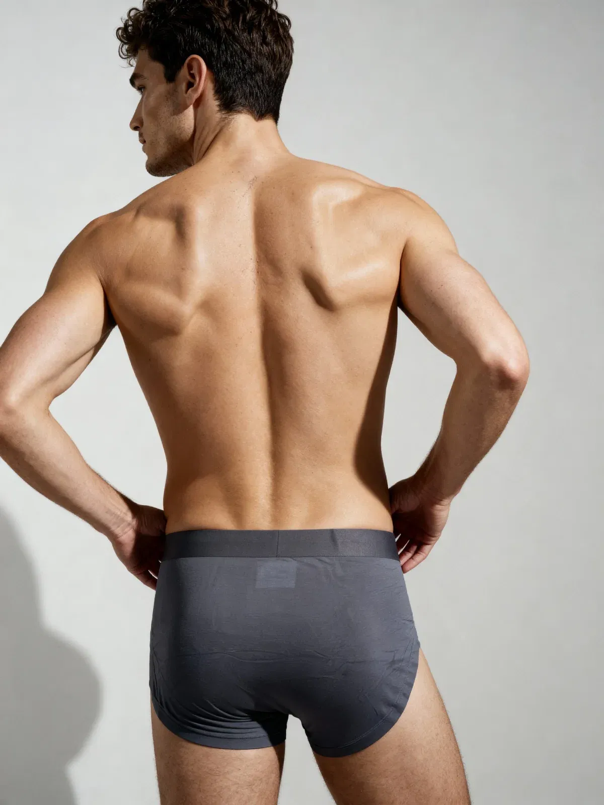 Men V Cut Dark Grey Solid Luxury Elastic Trunk by Manaca