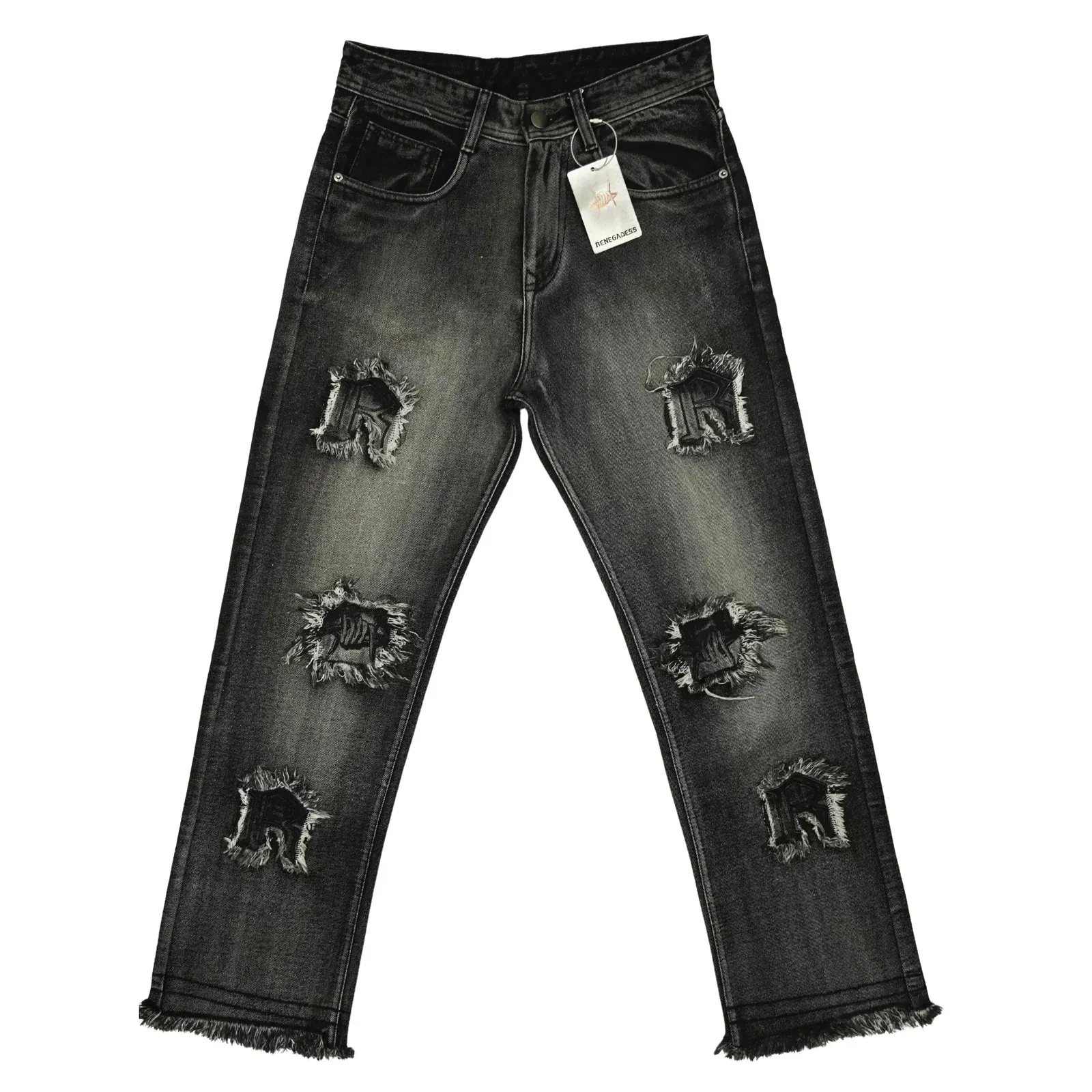 Frayed Collage Denim - Washed Black