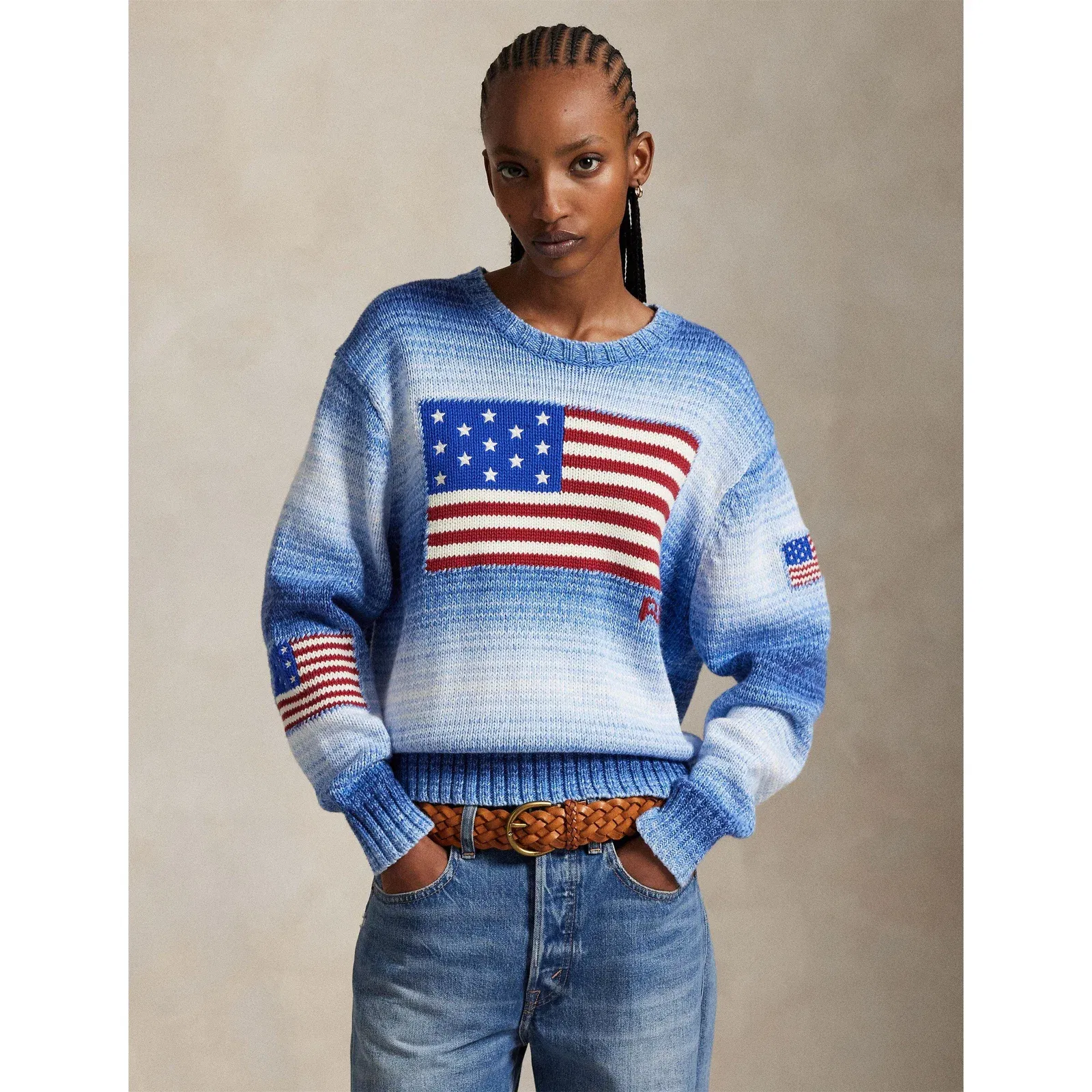 Flag Structured Knit Relaxed Fit Crew Neck Jumper