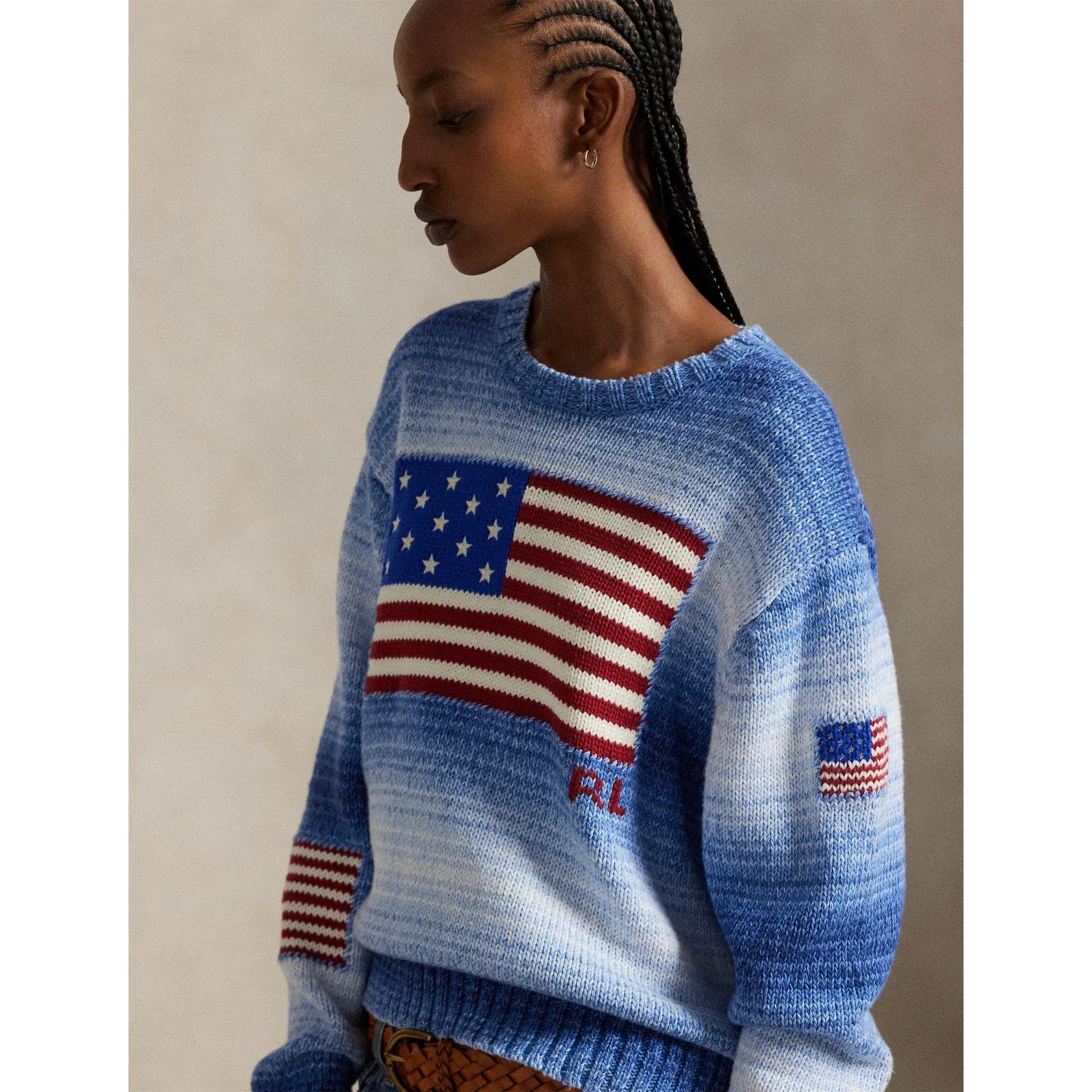 Flag Structured Knit Relaxed Fit Crew Neck Jumper