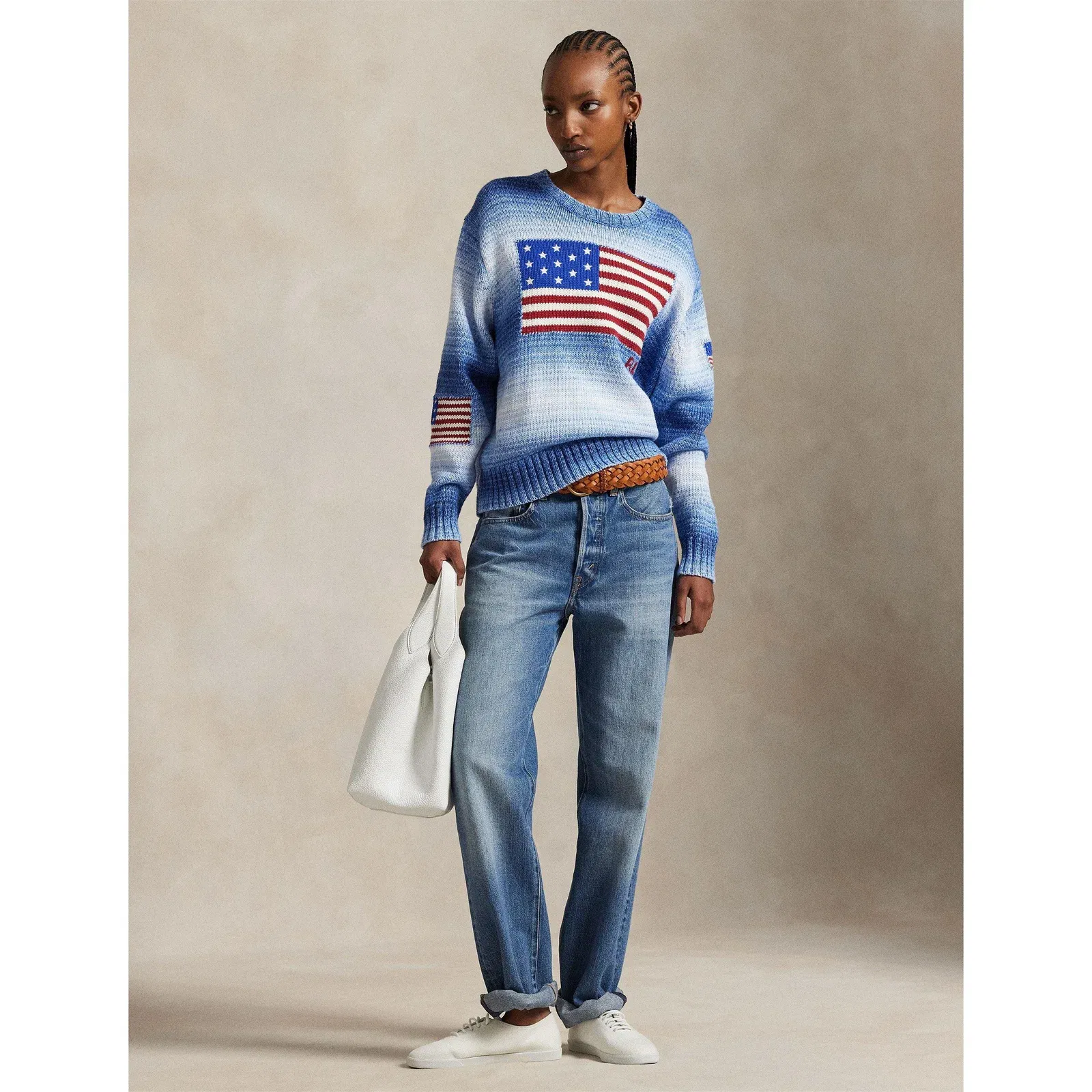 Flag Structured Knit Relaxed Fit Crew Neck Jumper