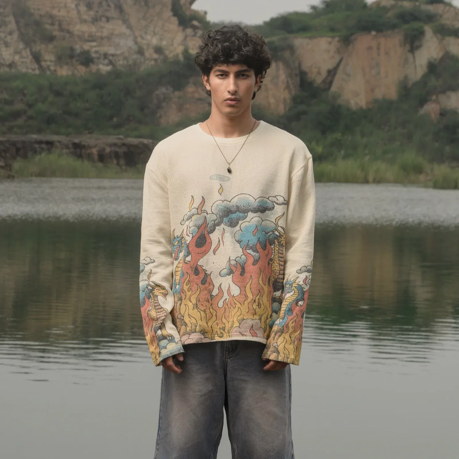 Duo Dragon Full Sleeve Waffle T-Shirt