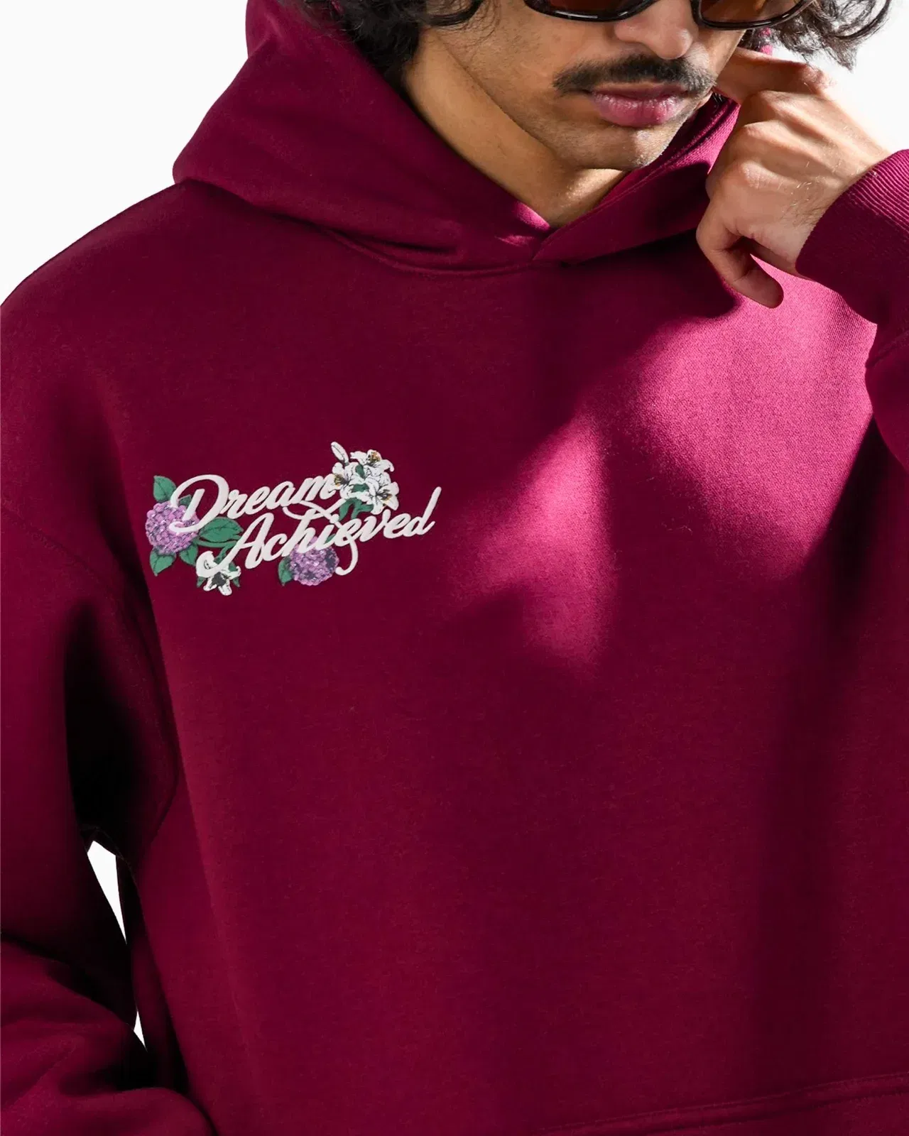Dream Achieved - Wine Oversized Printed Hoodie
