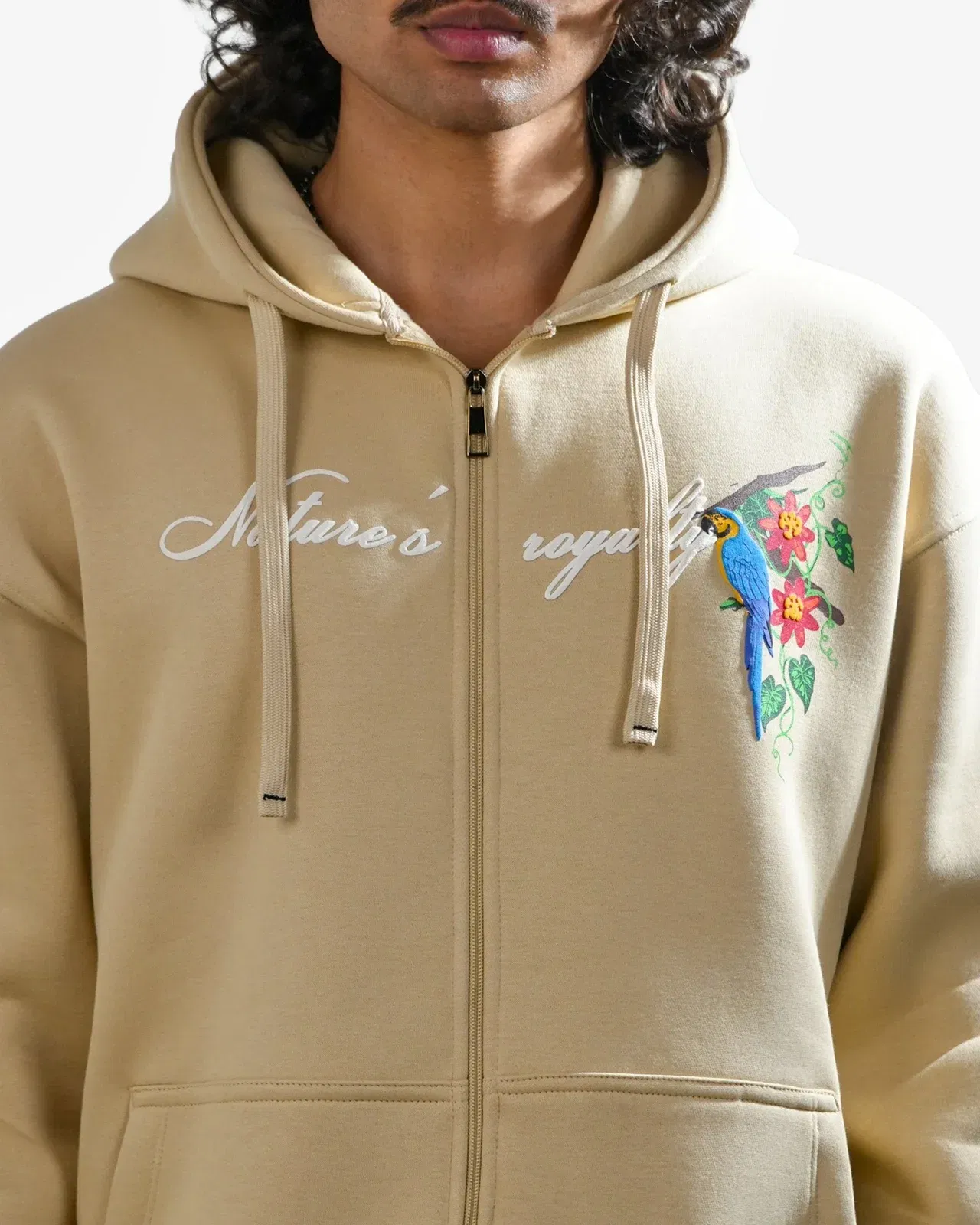 Nature's Royalty - Beige Oversized Zipper Hoodie