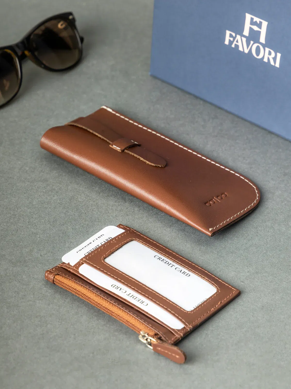 Set of Spectacle Case and Credit Card Holder - Leather | Black