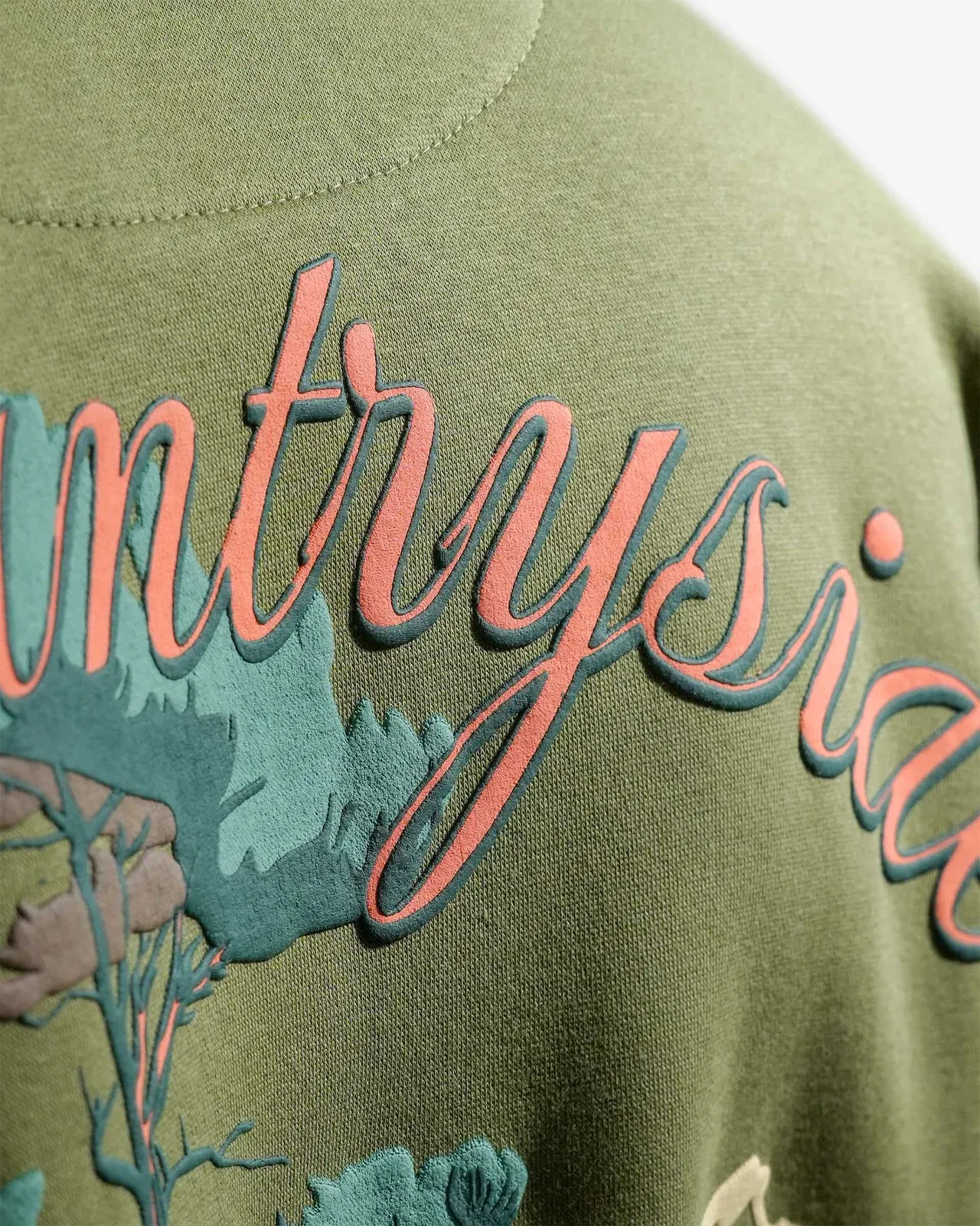 Countryside Wilderness - Olive Printed Oversized Zipper Hoodie