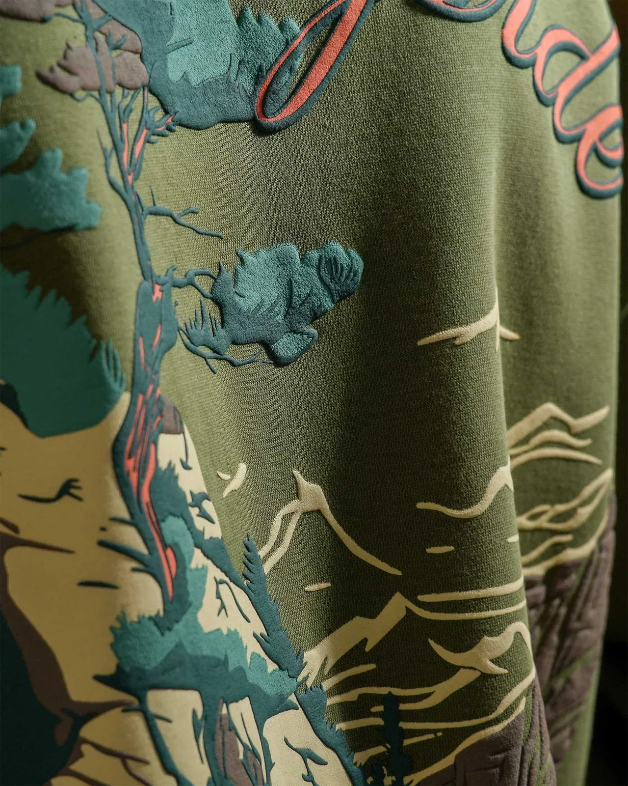 Countryside Wilderness - Olive Printed Oversized Zipper Hoodie