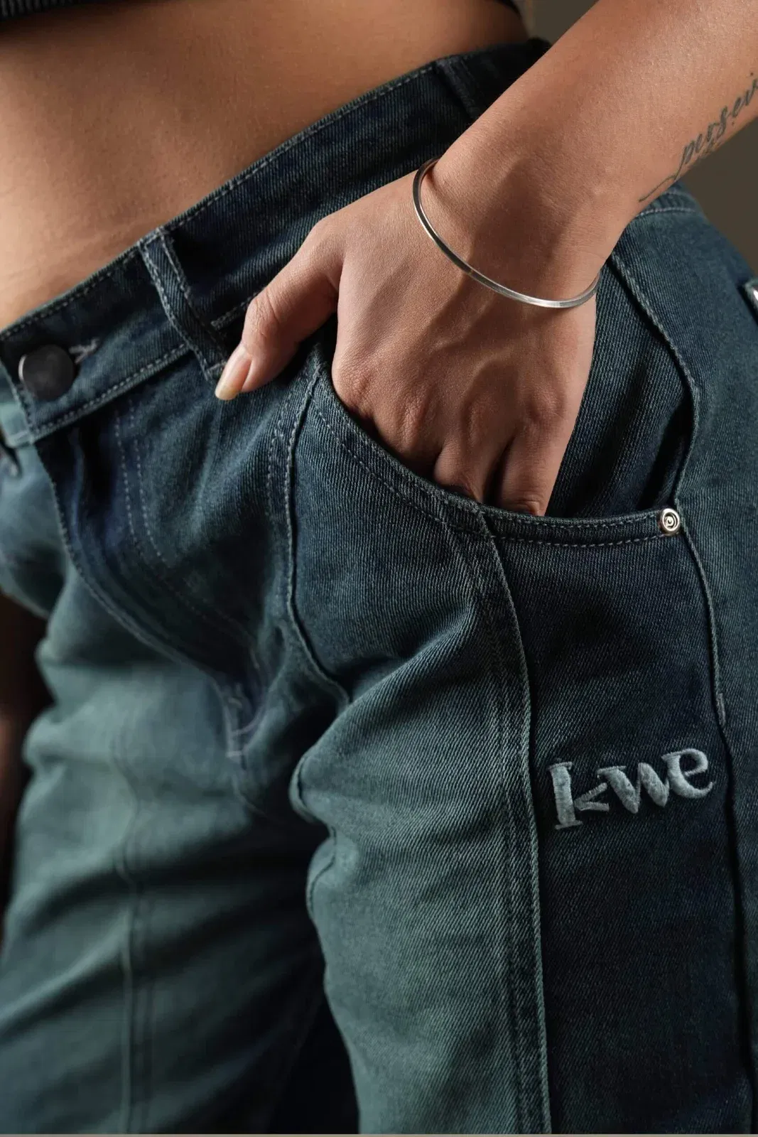 Washed Panelled Straight Fit Organic Cotton Jeans