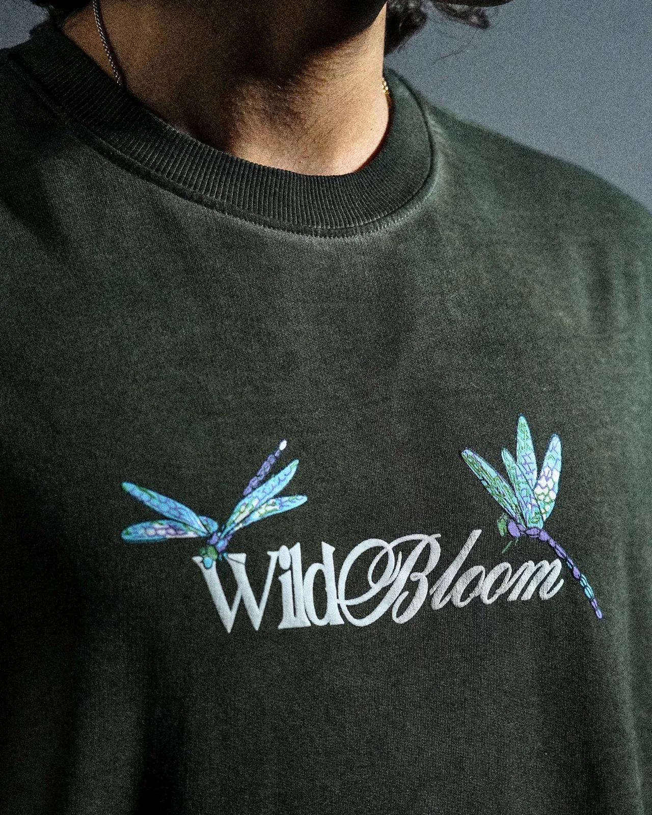 Wild Bloom Tee - Olive Washed Oversized T-shirt
