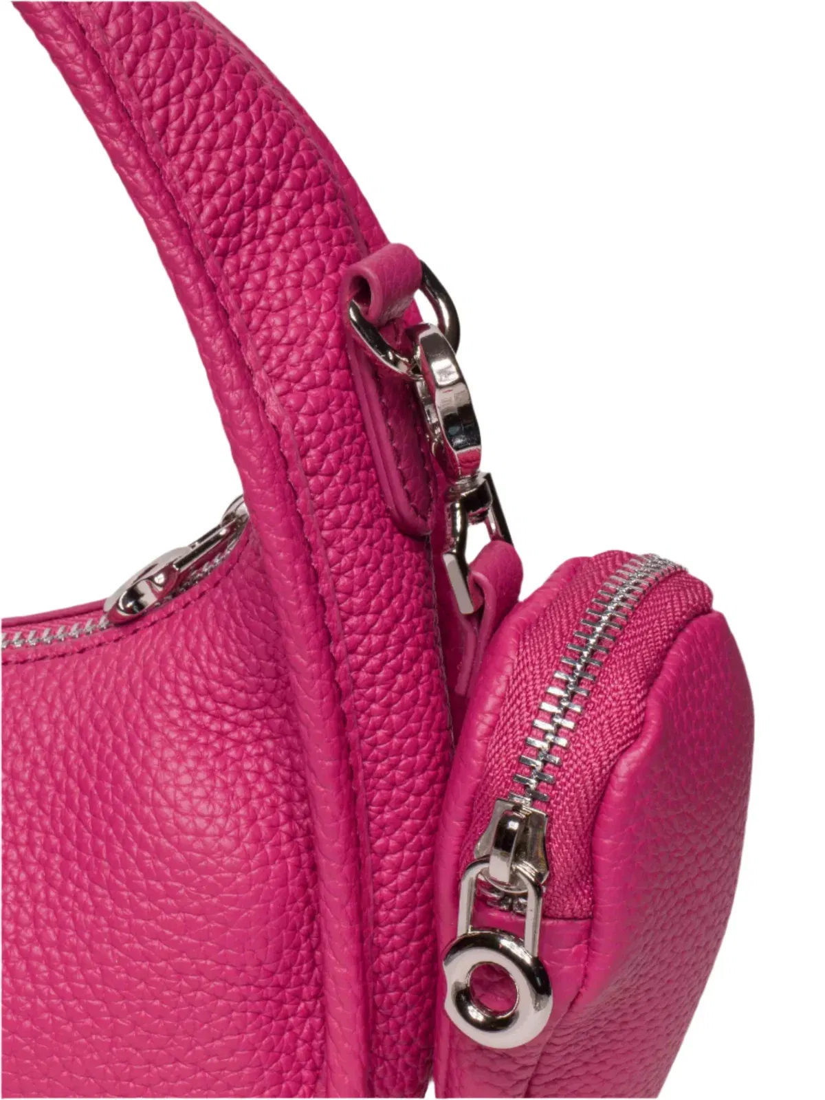 Jolie - Ladies Leather Hobo With Hanging Airpod Case | Fuchsia