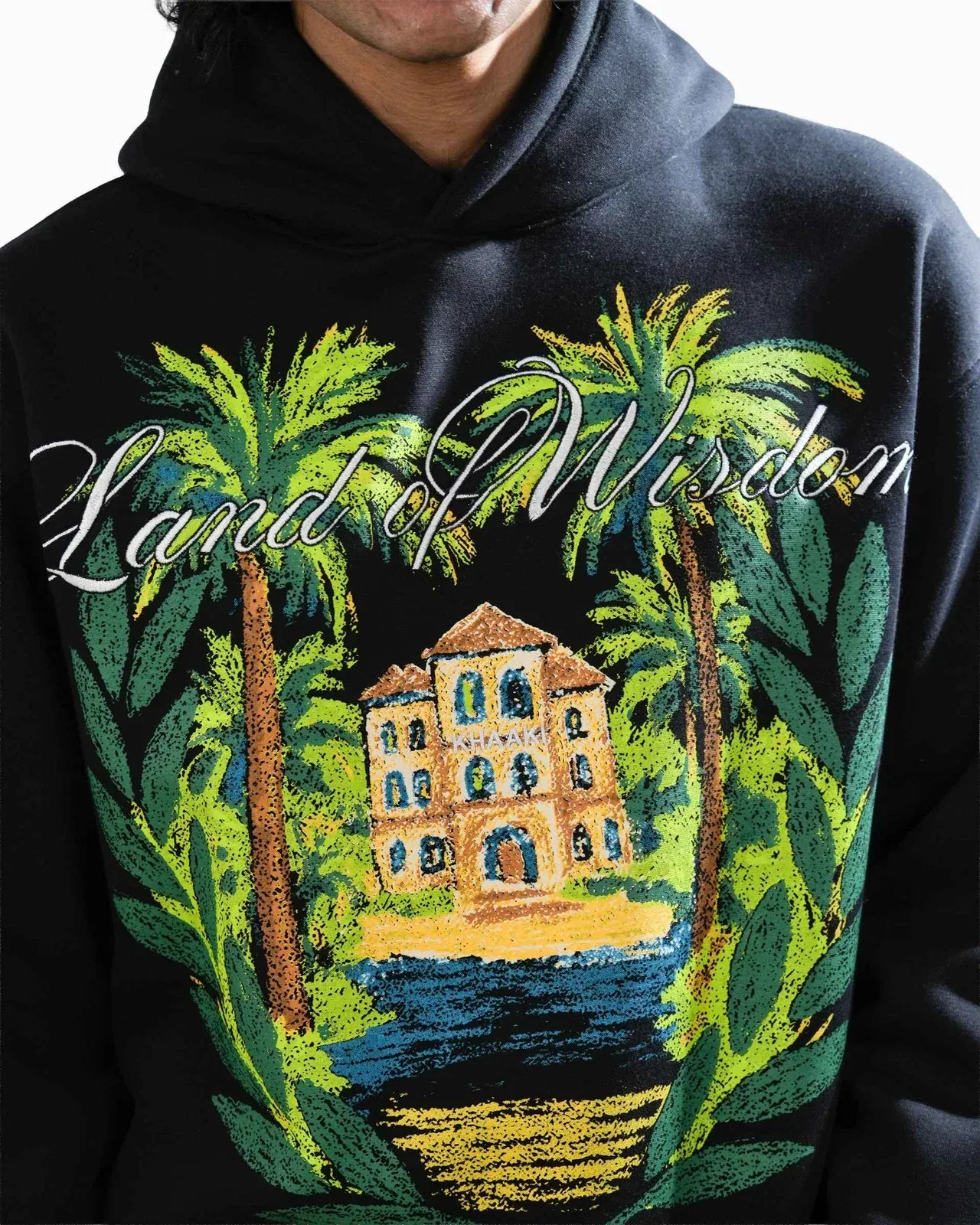 Land Of Wisdom - Black Printed Oversized Hoodie