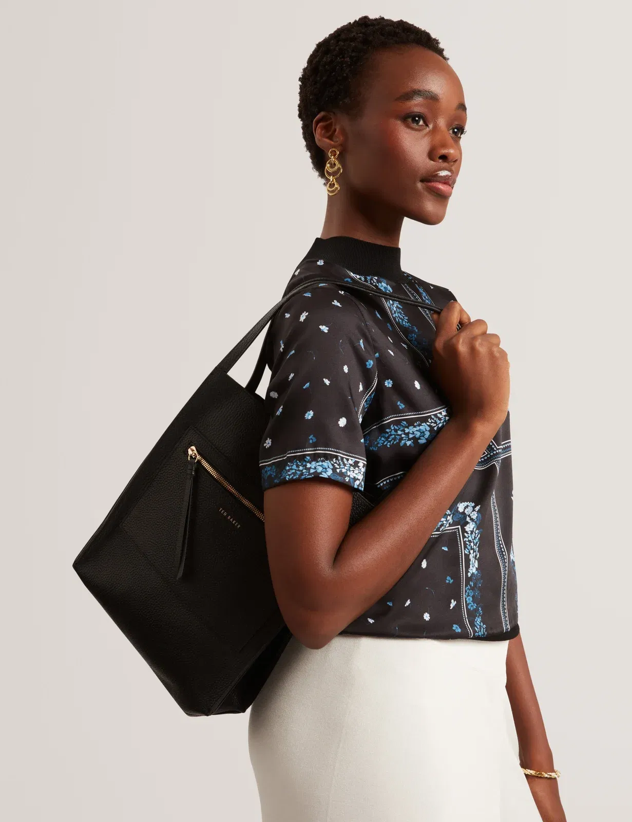 Ted Baker Taala Soft Leather Zip Pocket Boxy Tote Bag In Black Women's