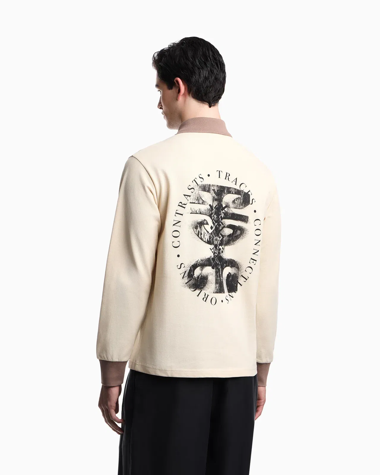 Emporio Armani Piqué polo shirt with patch and tribal print