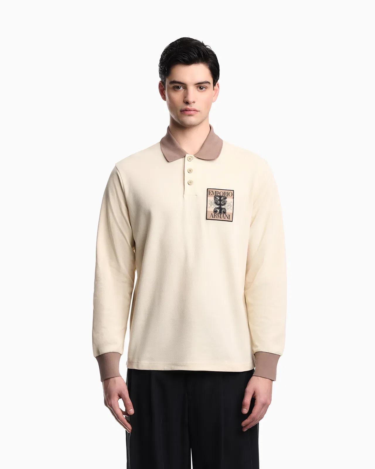 Emporio Armani Piqué polo shirt with patch and tribal print