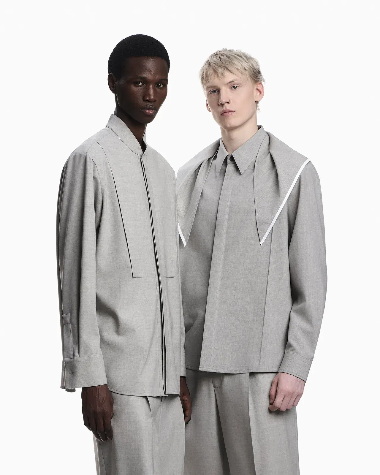 Emporio Armani Guru-collar shirt in soft-finish virgin-wool canvas