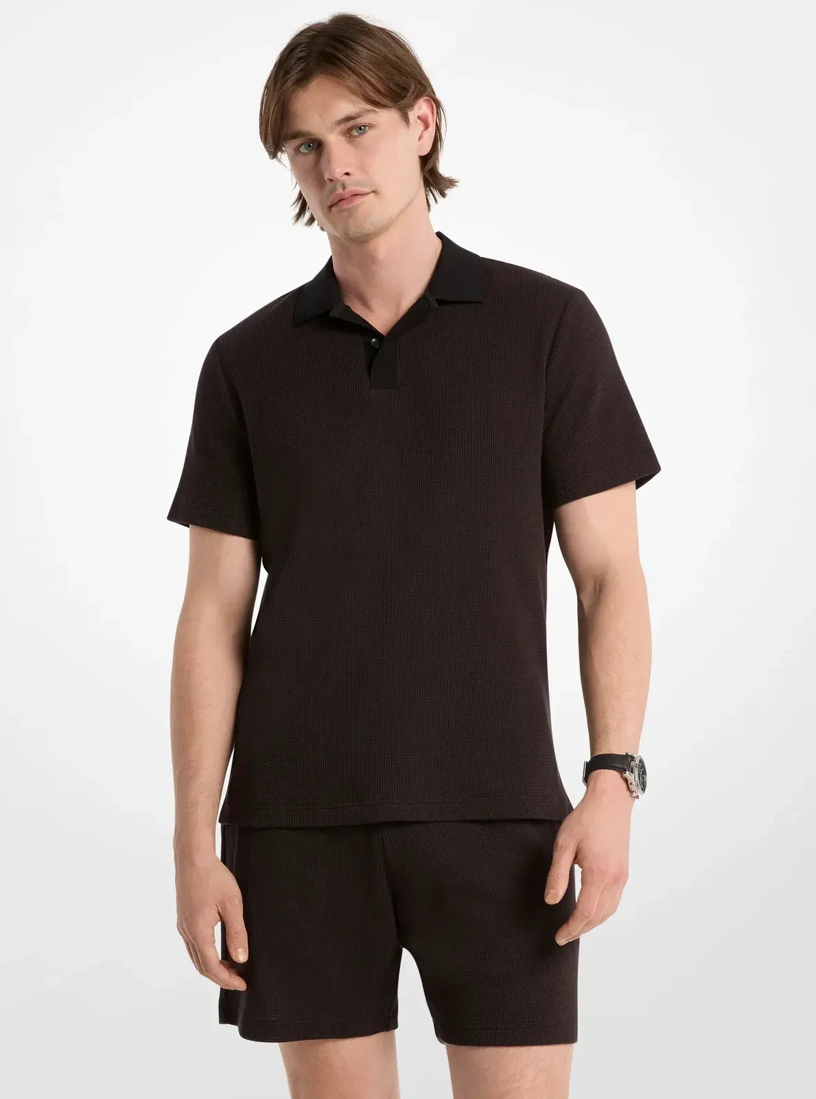 Michael Kors Waffle Knit Polo Shirt BLACK