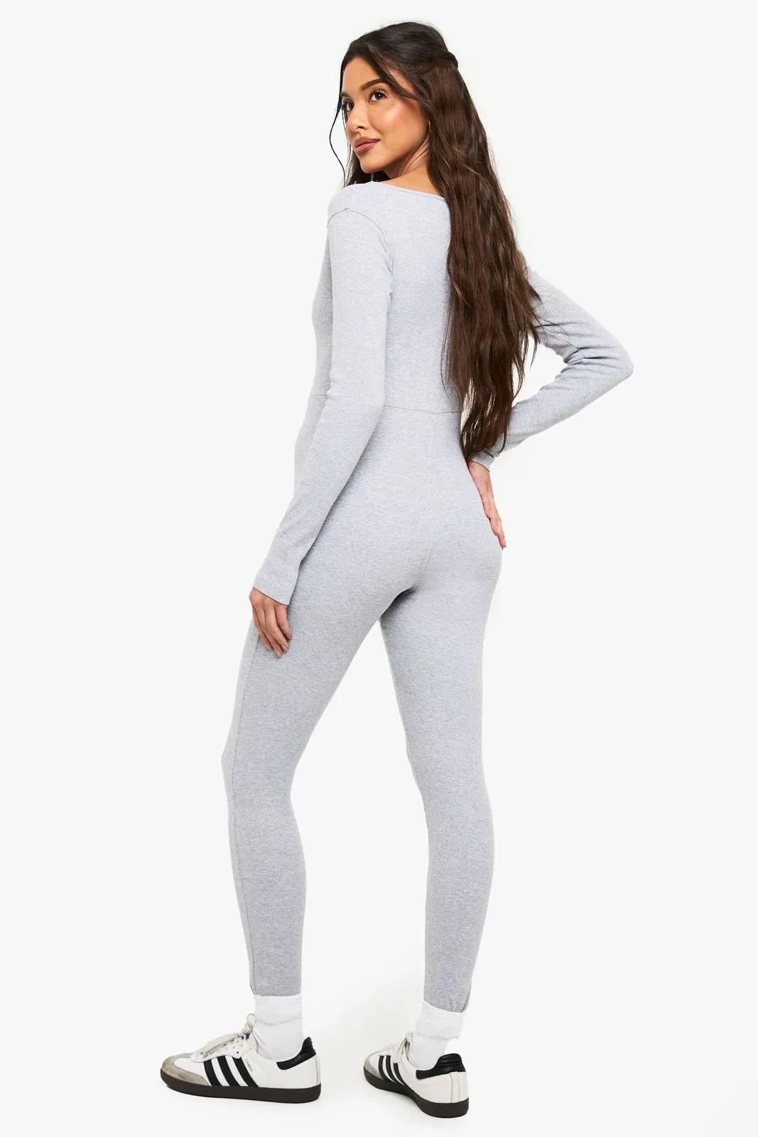 Basic Rib Plunge Unitard Jumpsuit